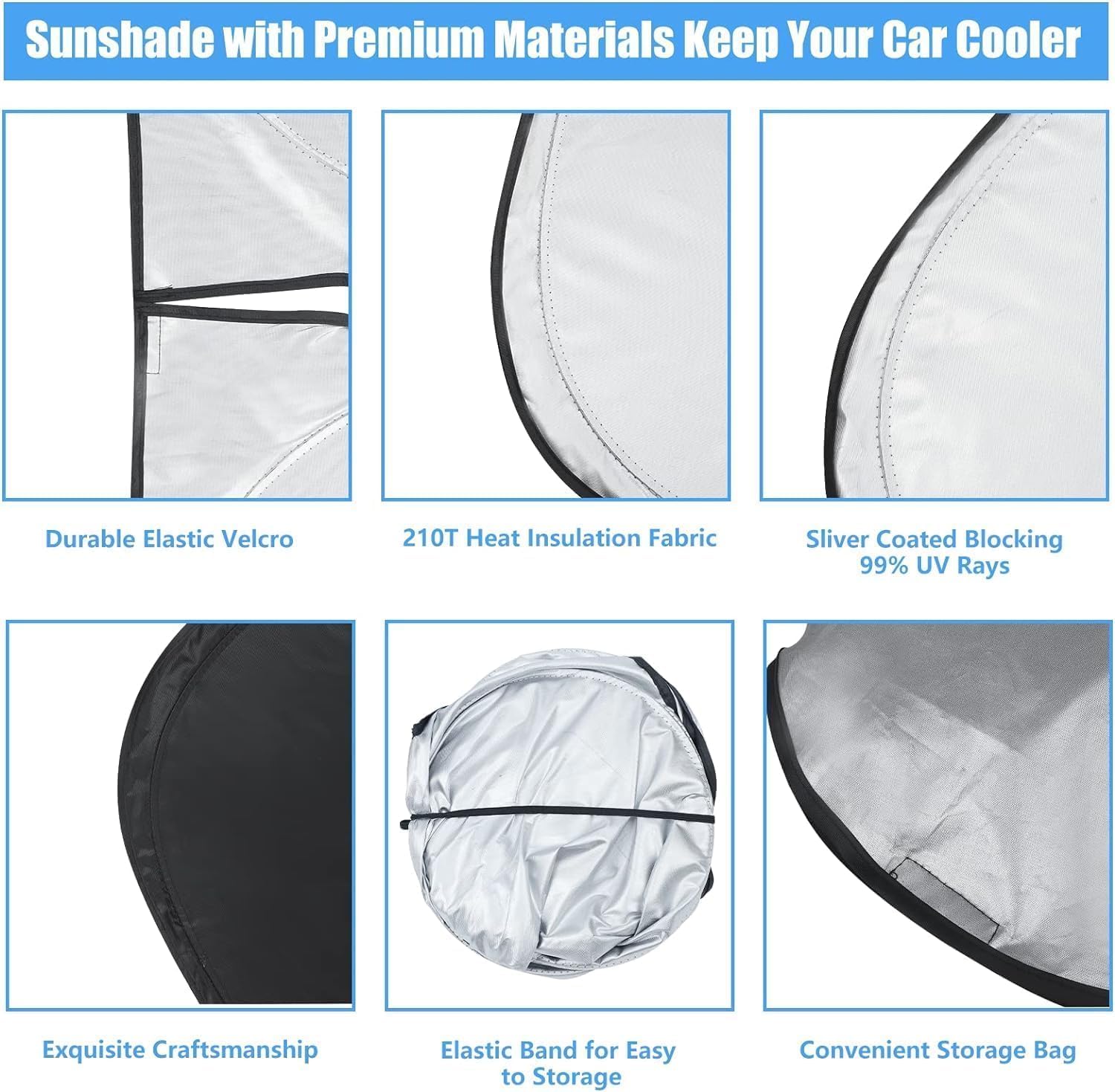 Detalle de HOHUIGO car windshield sun shade, 210T fabric