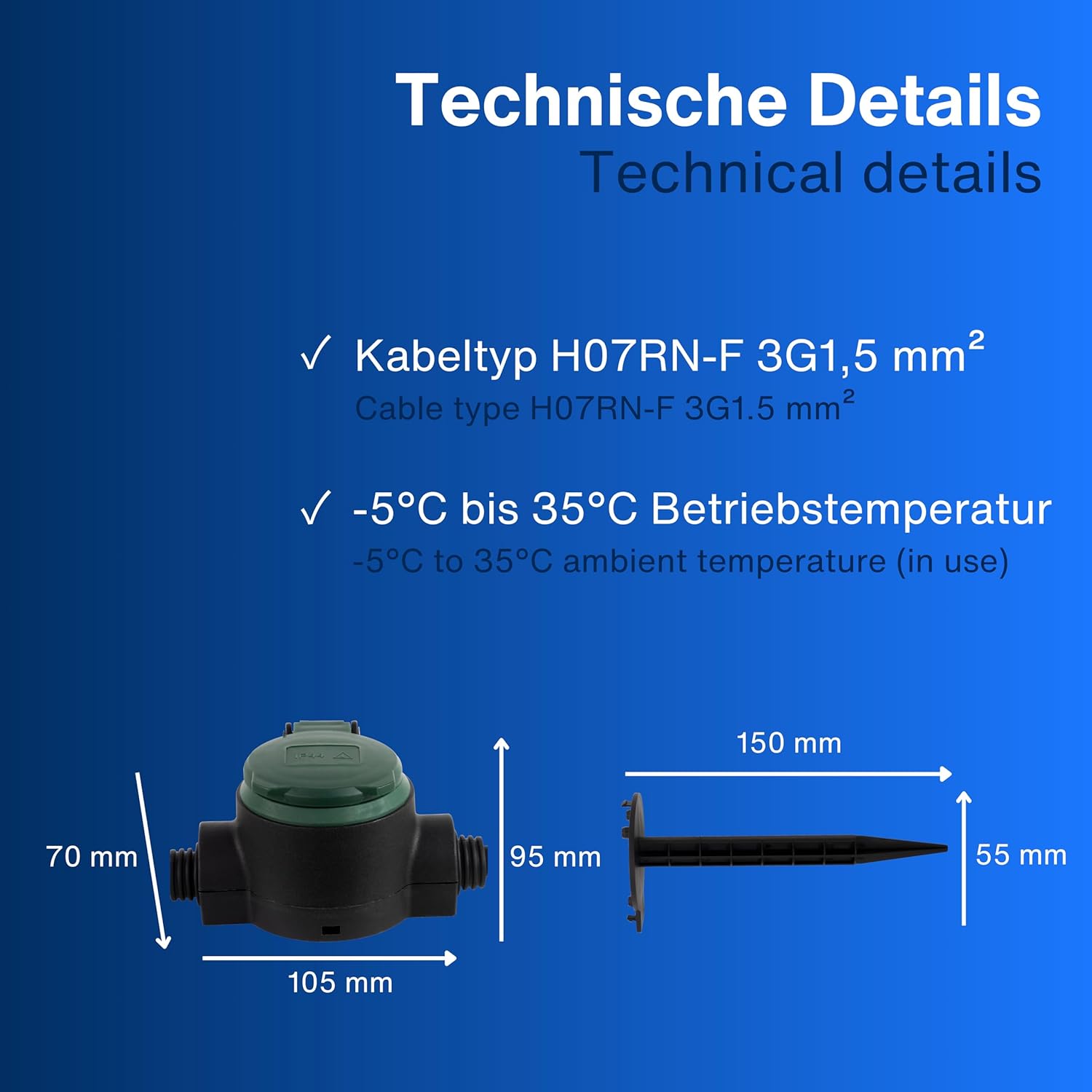 Detalle de Rallonge REV 0017103512 10 m Noir – Multiprise IP44, 230 V, 50 Hz