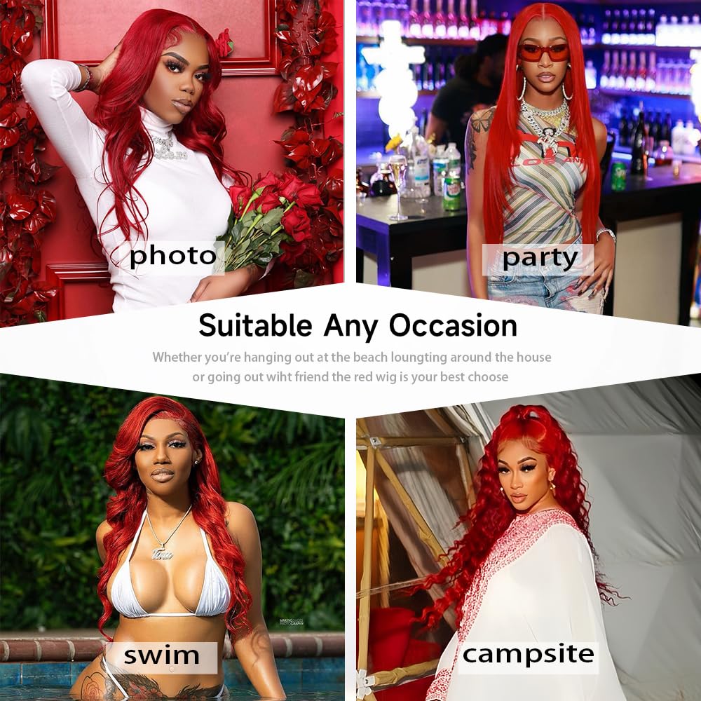 Thumbnail 5 de mululi 30 Inch Red Wig Red Wig ๐โ