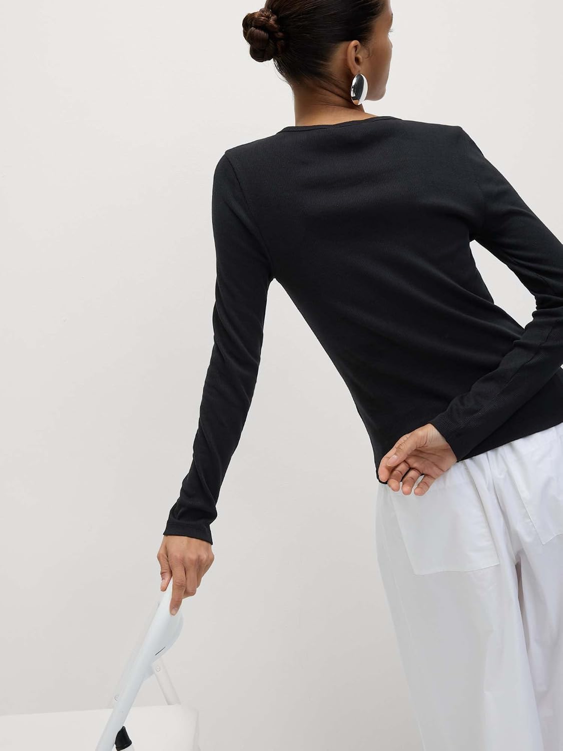 Detalle 2 de Marks & Spencer geribbelde damestop met hoog katoenaandeel, slim fit en stretch