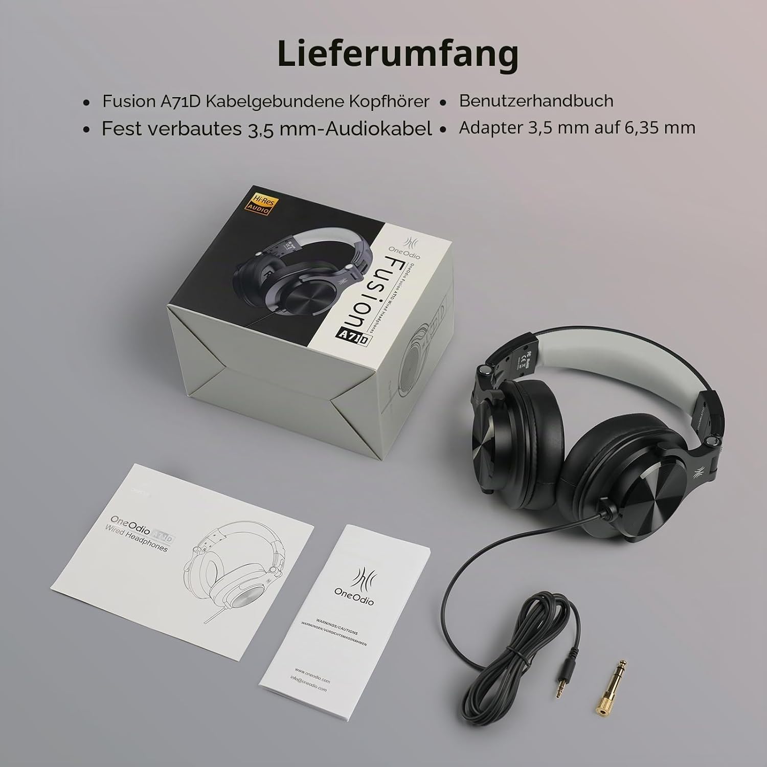 Detalle de OneOdio A71D Over-Ear Kopfhörer – Studio Monitor Kopfhörer mit Kabel, Hi-Res Audio