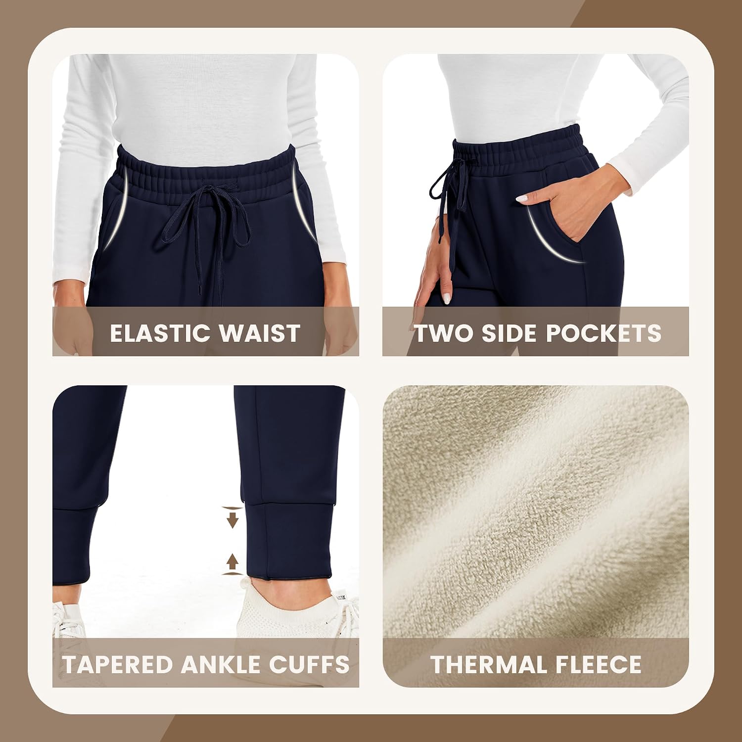 Detalle de CAMPSNAIL Fleece-Lined Women's Joggers with Pockets, High-Waisted, Black