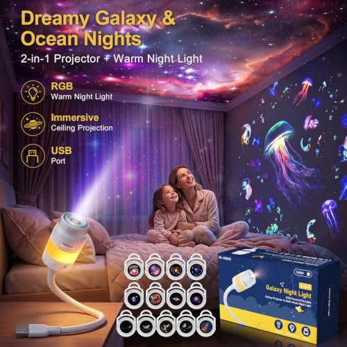 Detalle de Lazenry Luce Notturna Proiettore Galassia 3 in 1 – HD 5D, Rotazione 360°, USB