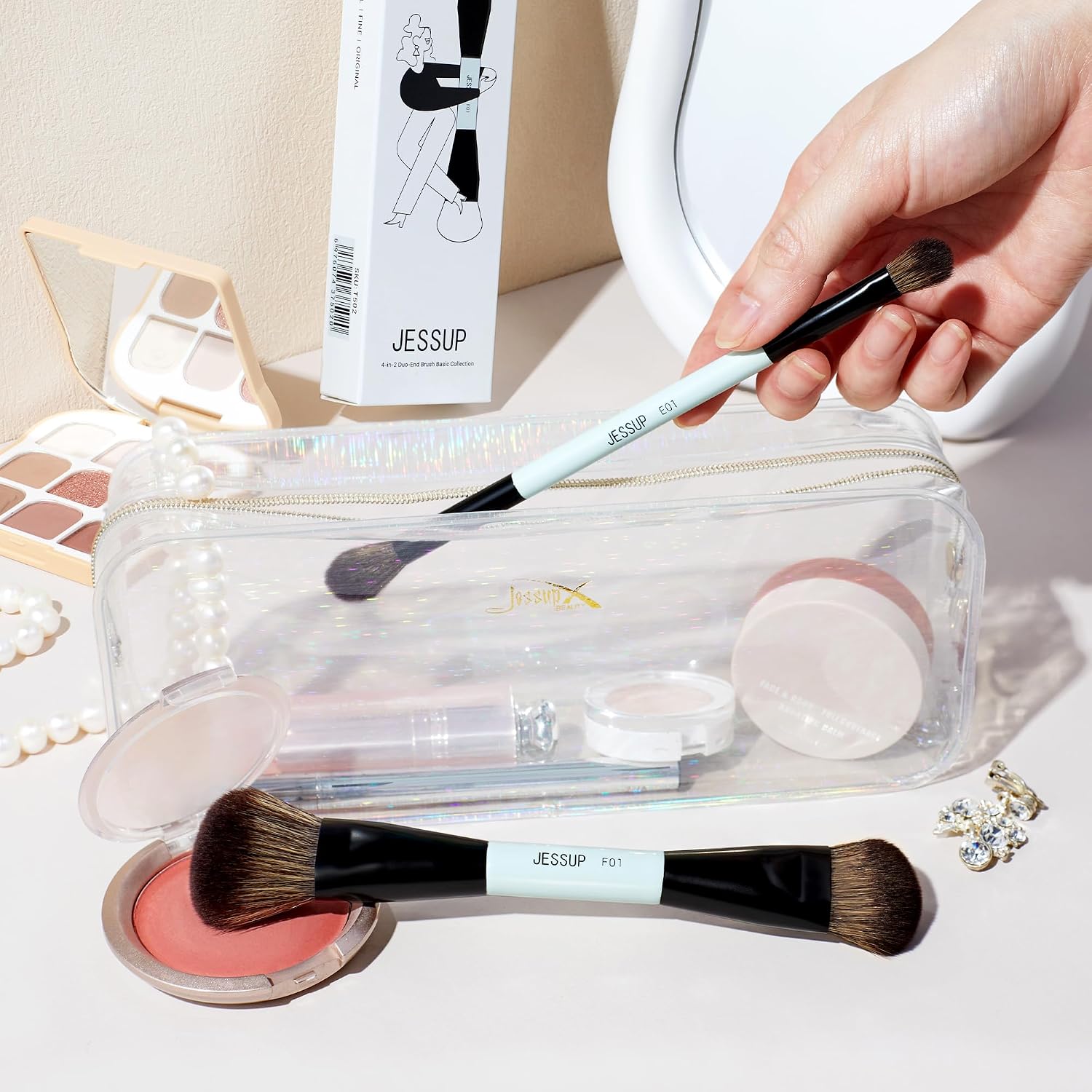 Detalle de Jessup Pinselset Make Up Set (2-tlg.) mit Duo-End-Pinseln für Foundation, Kontur & Lidschatten