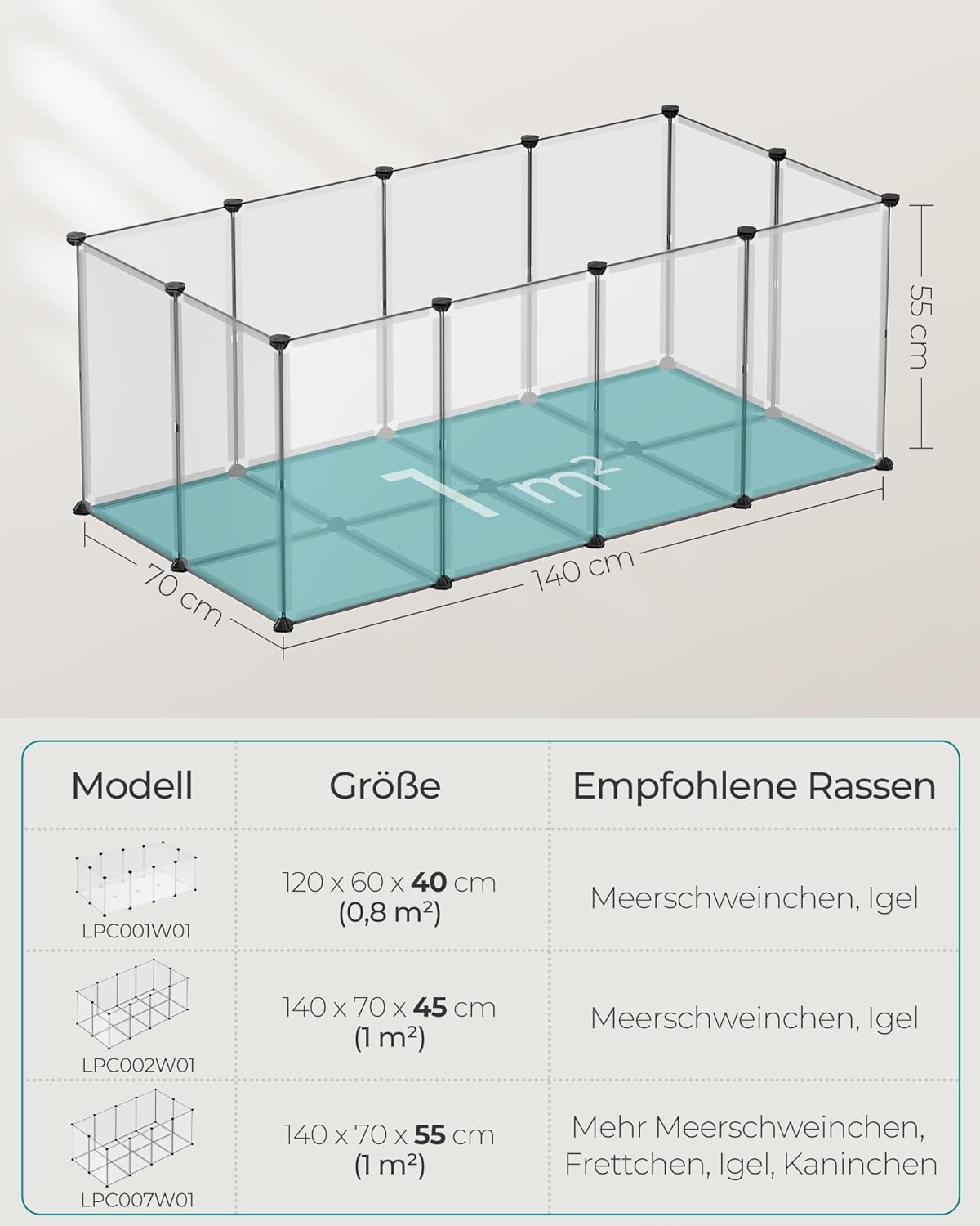 Thumbnail 6 de SONGMICS Freigehege mit Bodenplatten 140 x 70 x 55 cm – weiß LPC007W01