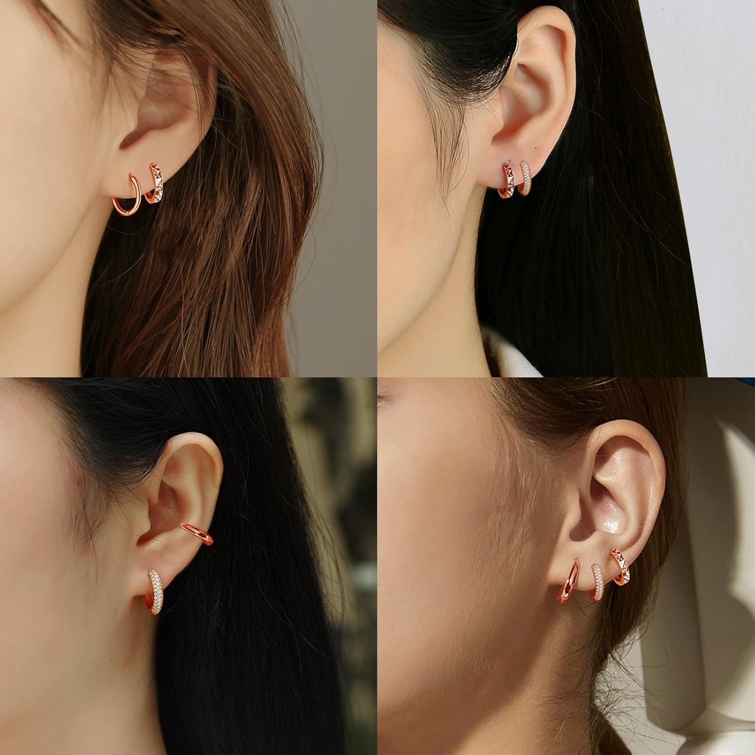Thumbnail 3 de Zolkamery 3-Pair 925 Sterling Silver Hoops with Zircon – Small Hypoallergenic Sleeper Set