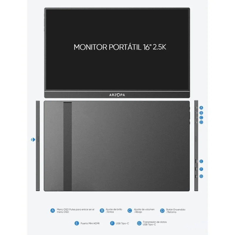 Detalle de Arzopa Z1RC monitor 16" QHD 2,5K FreeSync