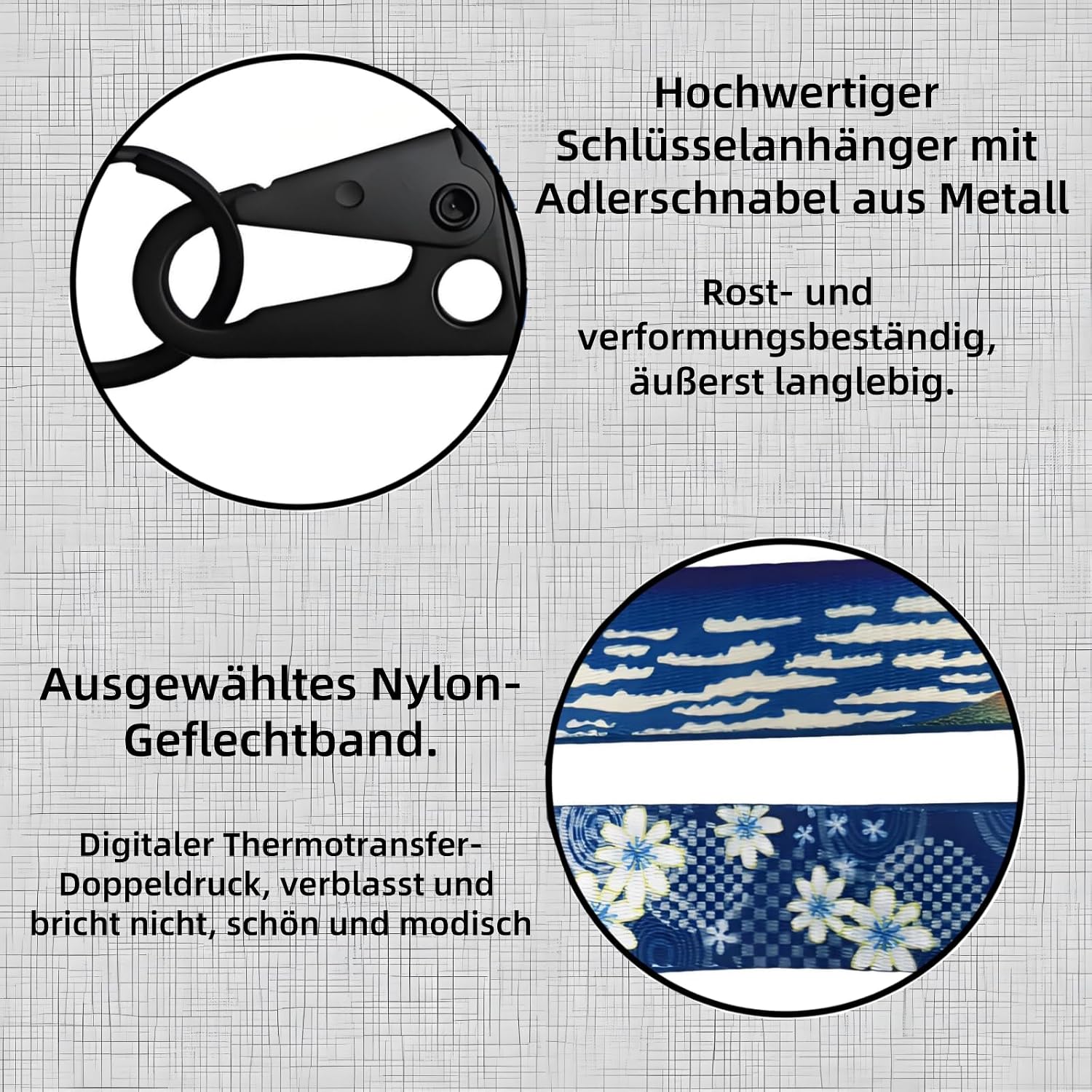 Detalle de Generisch 2er Set Geflochtene Schlüsselanhänger – Lanyard aus Metall, vielseitig einsetzbar