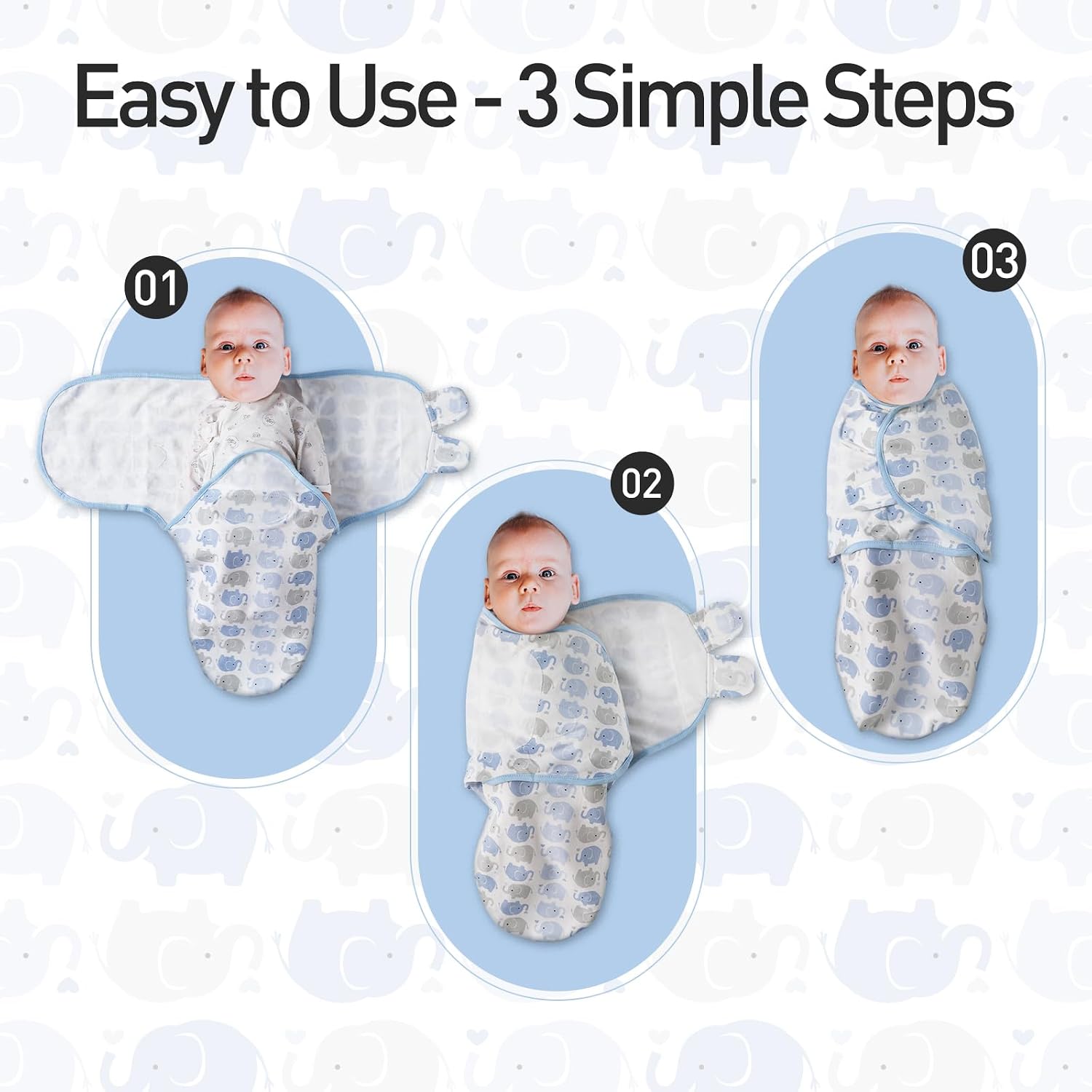 Detalle de GLLQUEN BABY Swaddle Wraps for Newborns (0–3 Months) – 3 Pack, Sky Blue, 100% Organic Cotton (Oeko-Tex Standard 100)