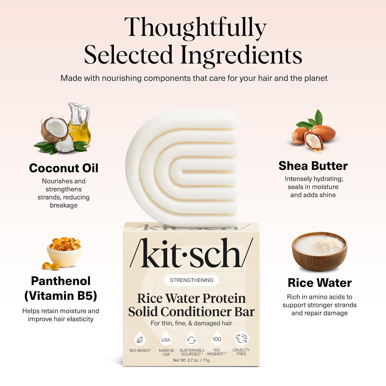 Detalle de Kitsch Rice Water Conditioner Bar for Hair Growth (Rice Protein) — Sulfate, Silicone & Paraben-Free Hair Conditioner, 2.7 oz