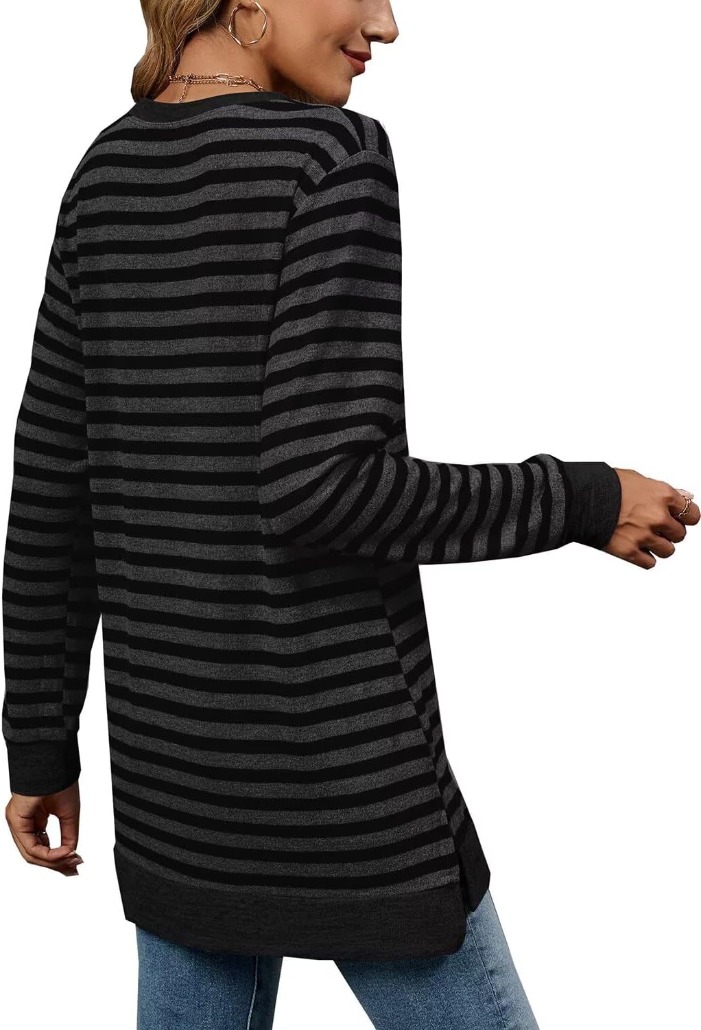 Detalle 2 de WELINCO Women's Long-Sleeve Colour-Block Tunic Top with Side Splits