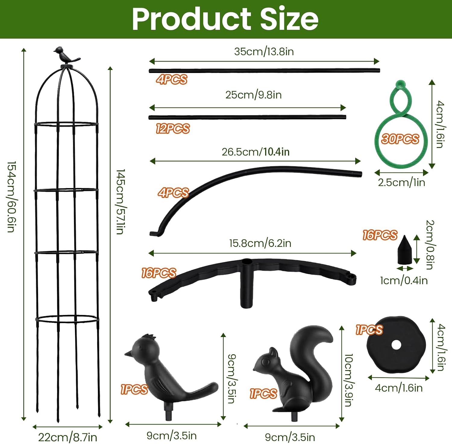 Detalle de FxlStelrion 145 klimobelisk voor klimplanten, 145 cm met 30 plantclips