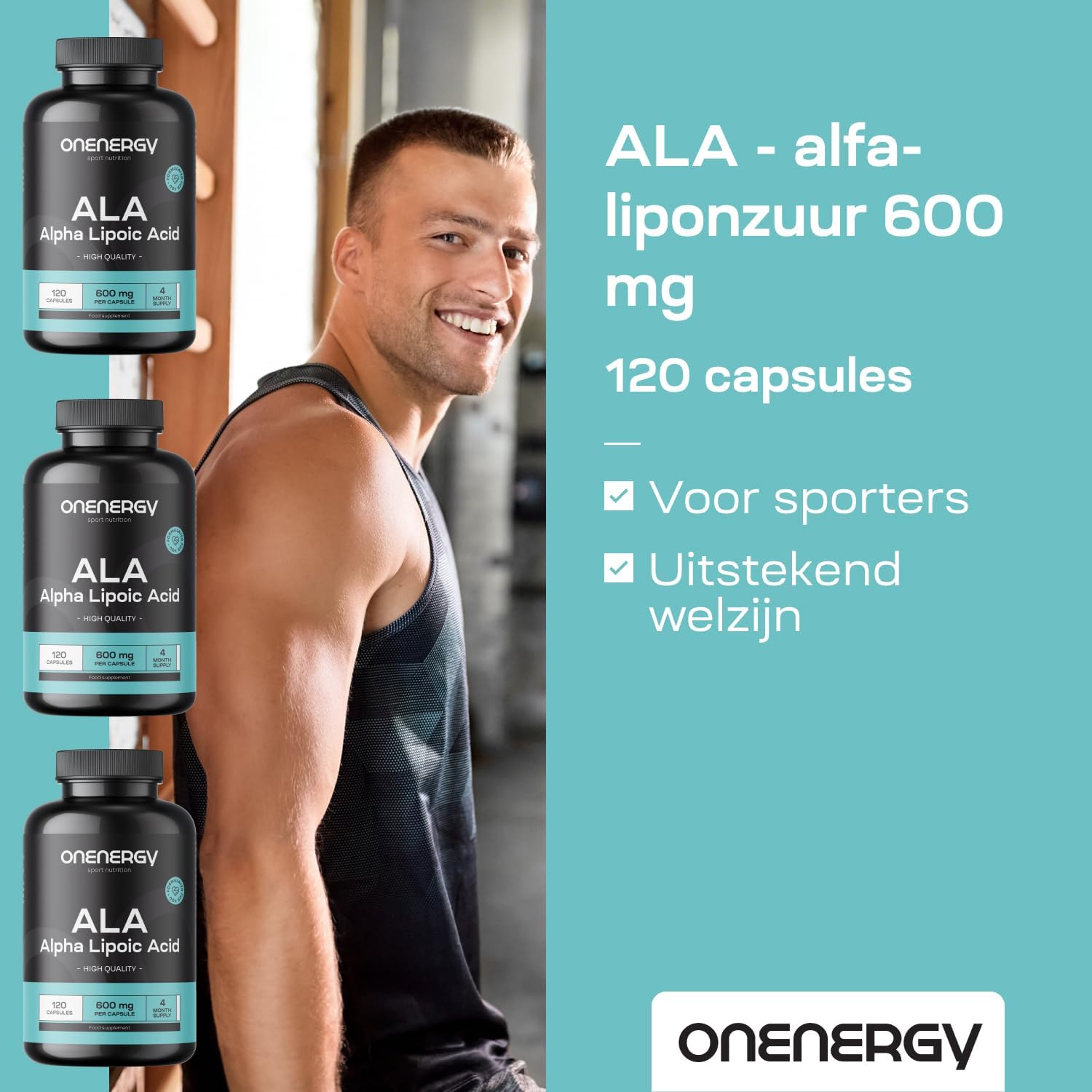Detalle de ONENERGY ALA alfa-liponzuur 600 mg, 120 plantaardige capsules