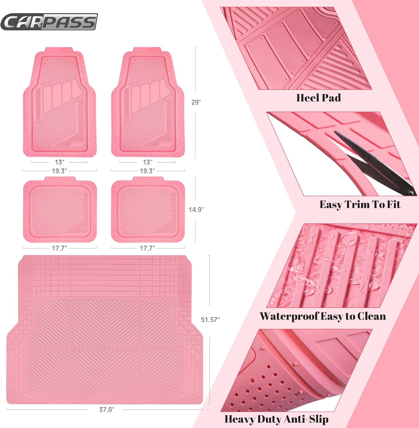 Thumbnail 1 de CAR PASS Heavy Duty Rubber Floor Mats - Pink