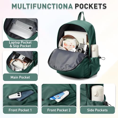 Thumbnail 3 de HYC00 Army Green 20L School Backpack for Teens – 15.6” Laptop, Anti-Theft & Water Resistant