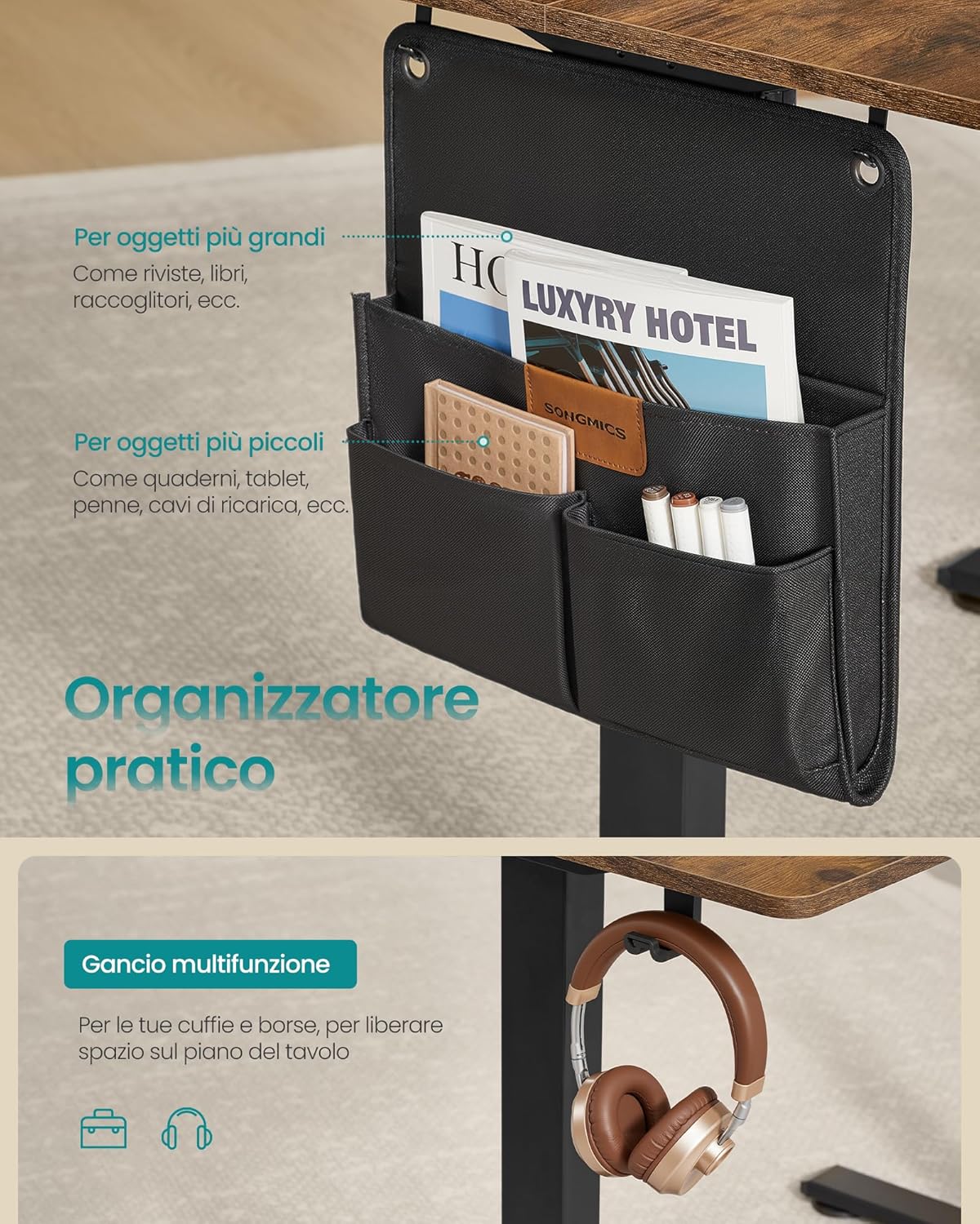 Thumbnail 5 de SONGMICS Scrivania regolabile in altezza elettrica LSD130KD01 100x60 cm con memoria per 4 posizioni e porta USB-C