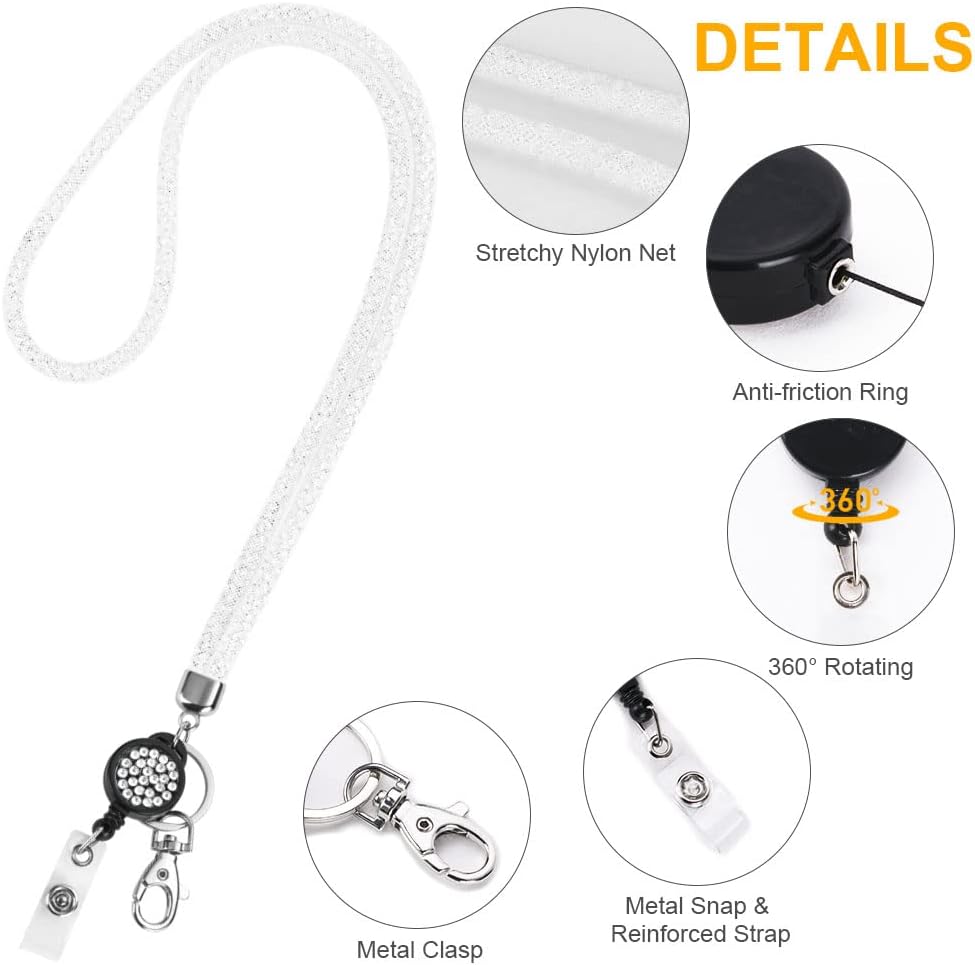 Detalle de Vicloon Lanyard mit Kartenhalter – Kristall-Design, Ausweis-Halter und Schlüsselanhänger, Reines Weiß
