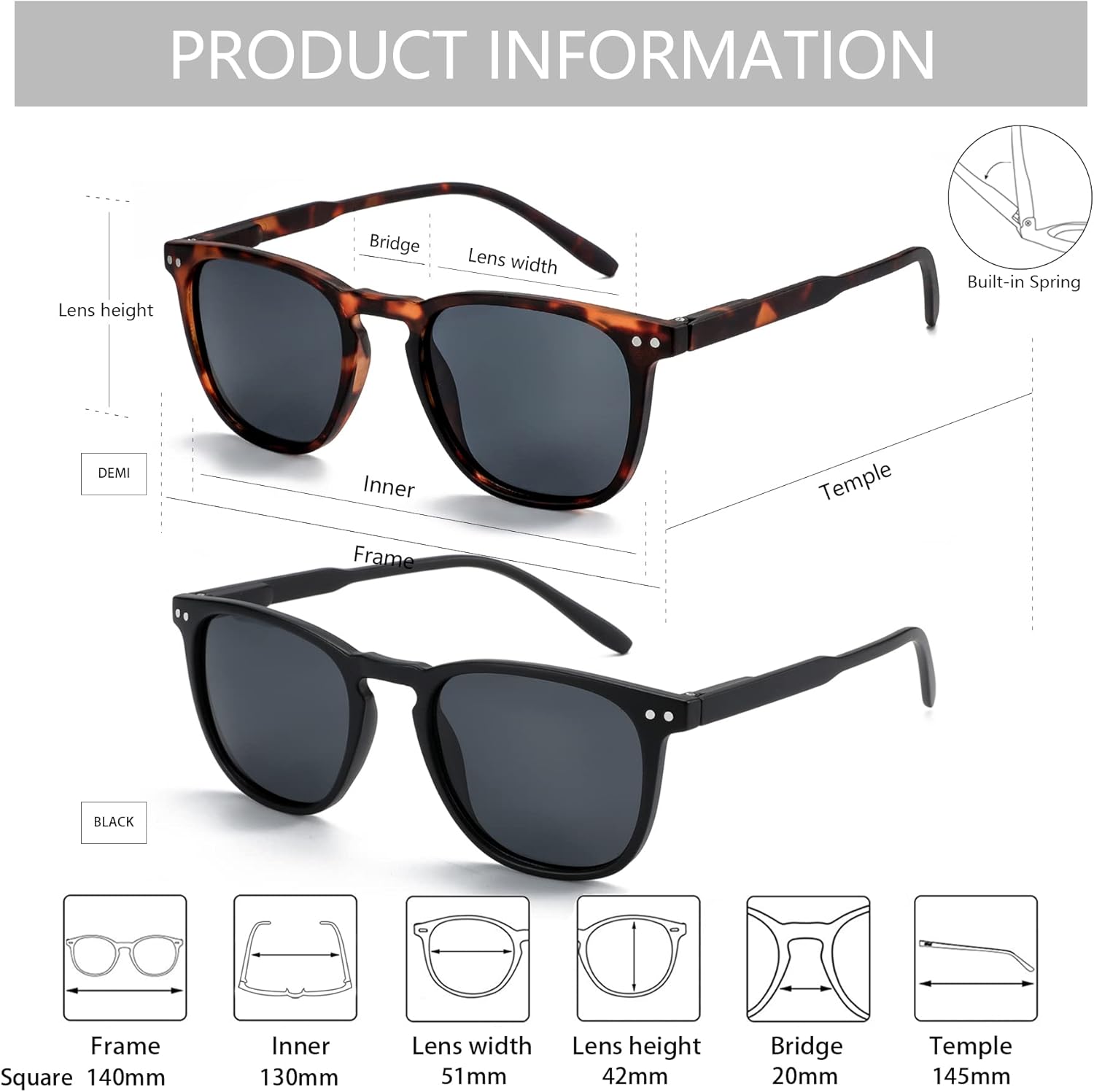 Detalle 2 de ZENOTTIC 2 Paia Occhiali da Sole Polarizzati Unisex: stile retrò con protezione UV400