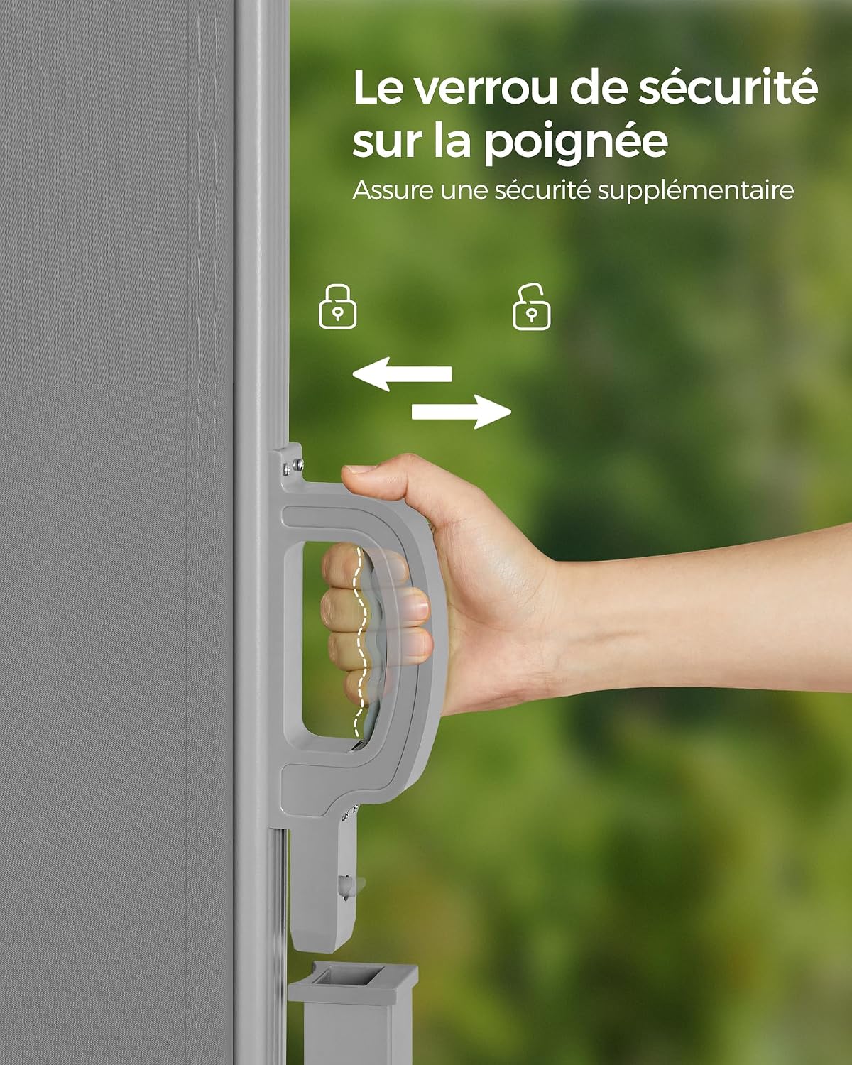 Detalle de SONGMICS Store latéral avec coffre en acier, brise-vue occultant extensible 140 x 300 cm (grise clair) GSA143G01