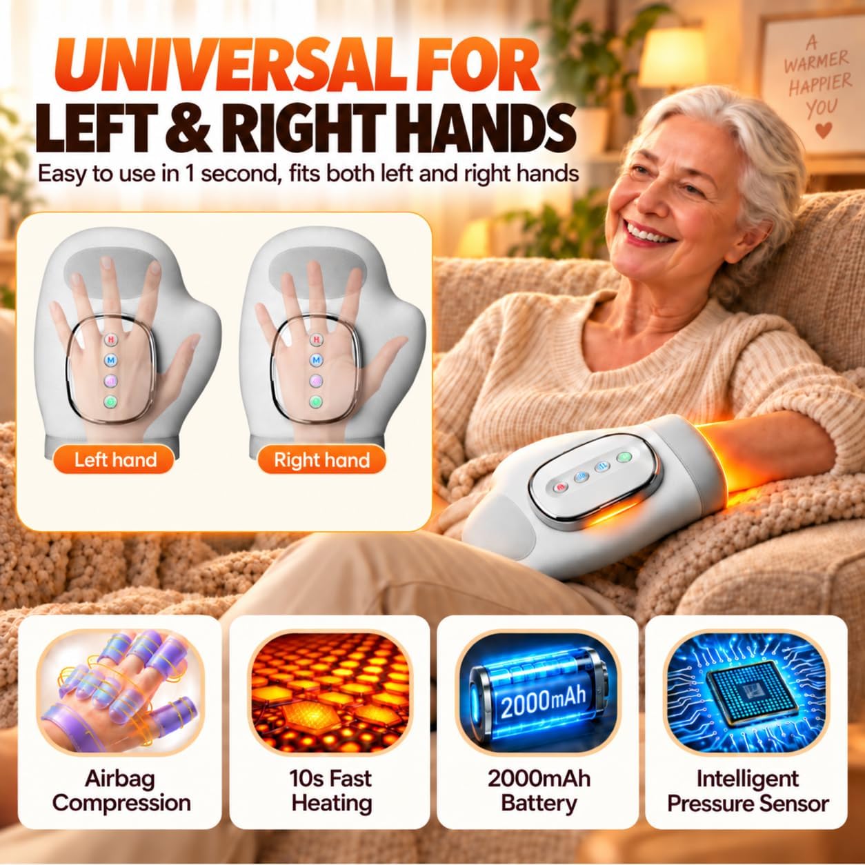 Detalle de Generic Electric Hand Massager with Heat, Compression, 3 Modes and 5 Levels