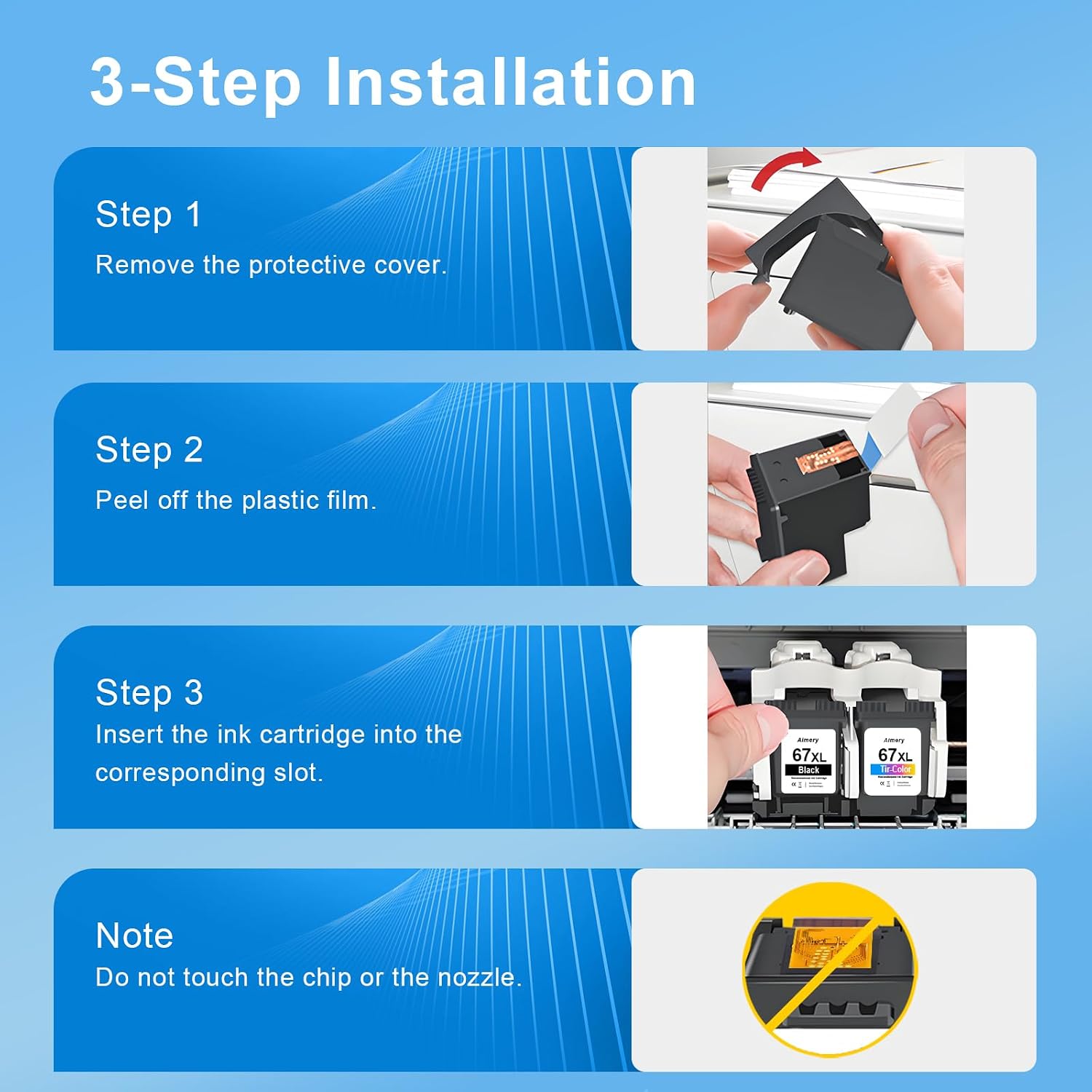 Detalle 2 de Aimery 67XL Ink Cartridges, Black and Tri-Colour 2-Pack with Upgraded Chip