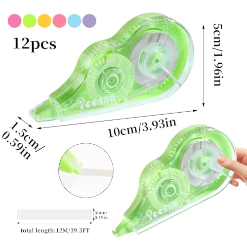 Detalle de Yoosso Juego de 12 cintas correctoras de 12 m x 5 mm con rodillo y tapa protectora