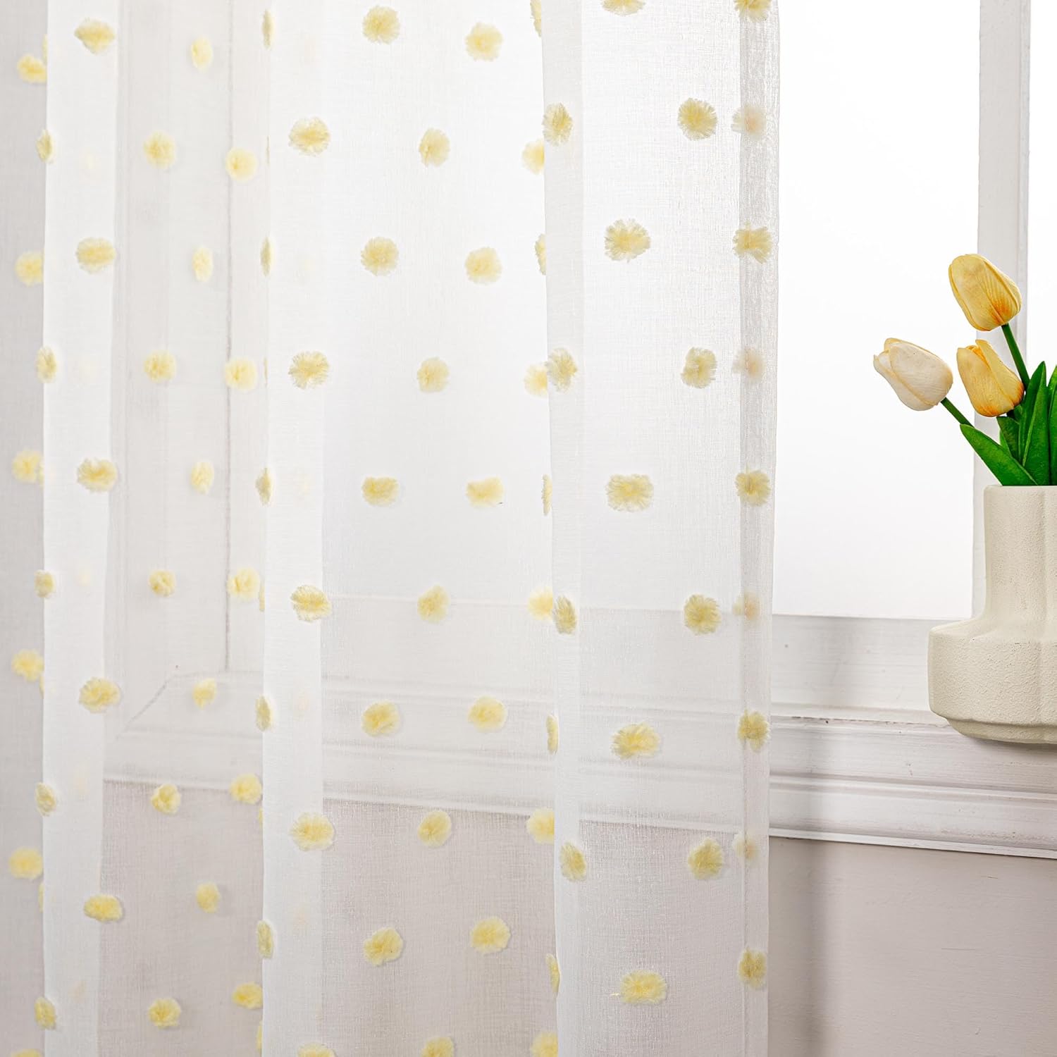Thumbnail 1 de MYSKY HOME Gardine und Vorhänge mit Ösen – Weißes Halbtransparentes 2er-Set, H 160 x B 140 cm