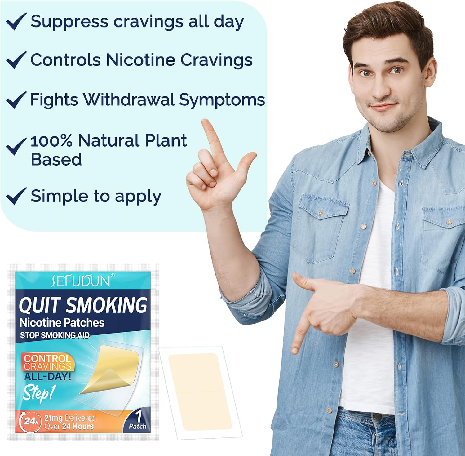 Detalle de NenMaoKeNu Step 1 Quit Smoking Patches, 21 mg, 30 Count