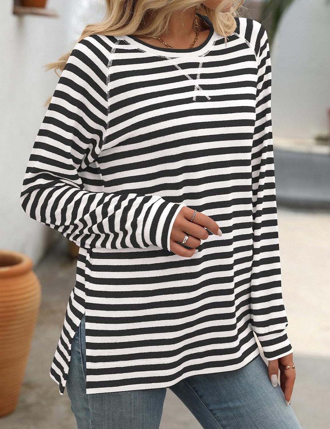 Detalle de Flikity women’s long sleeve striped sweatshirt tunic (crew neck) in 65% rayon/35% polyester