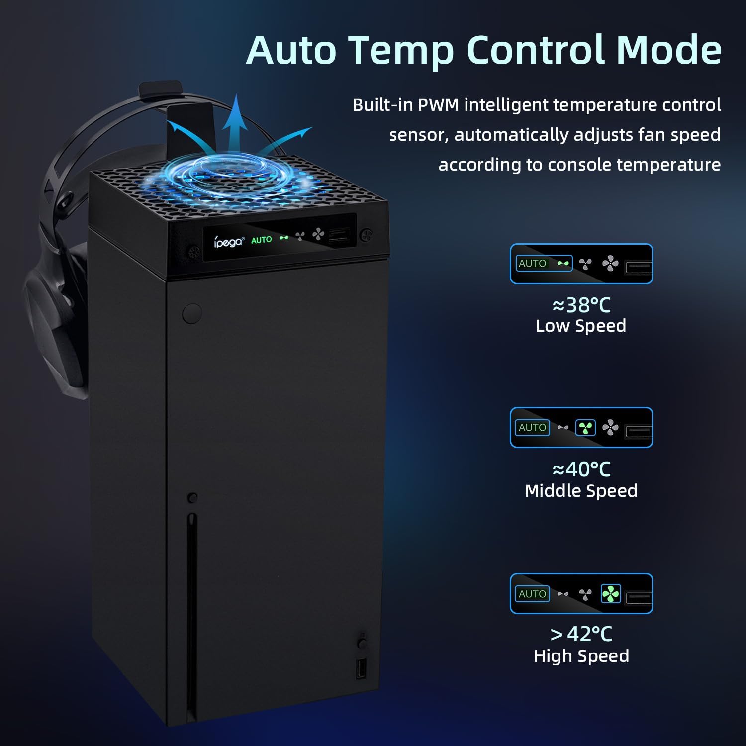 Thumbnail 3 de Mcbazel ventilateur de refroidissement automatique pour Xbox Series X (PWM, 3 vitesses, RGB, support casque) – Noir