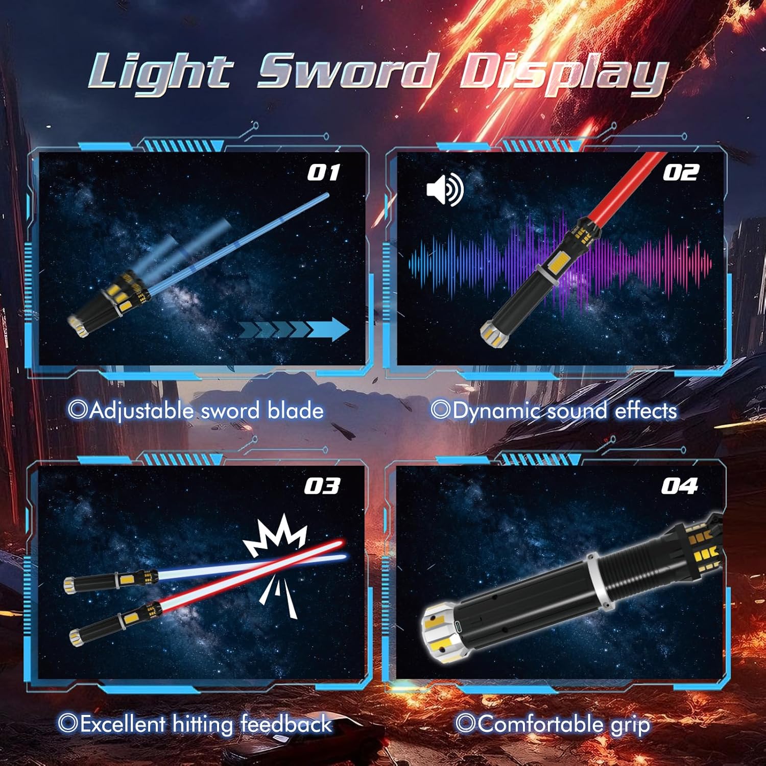 Thumbnail 3 de FlashyU Lichtschwert Set (2er-Pack) für Jungen & Mädchen ab 4 Jahren – rot und blau, USB-ladbar mit Licht, Sound und Ausfahrklinge