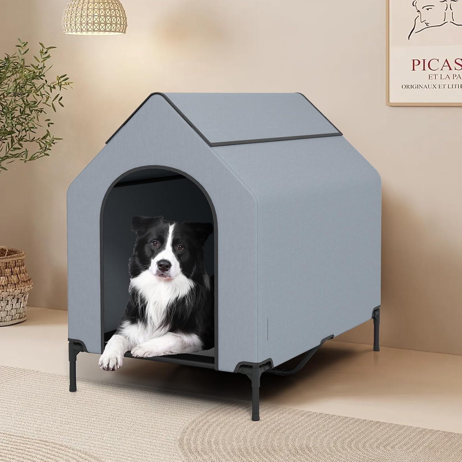 Detalle 2 de GOPLUS 2 en 1 Niche Surélevée pour Chien — Abri polyvalent, résistant aux intempéries