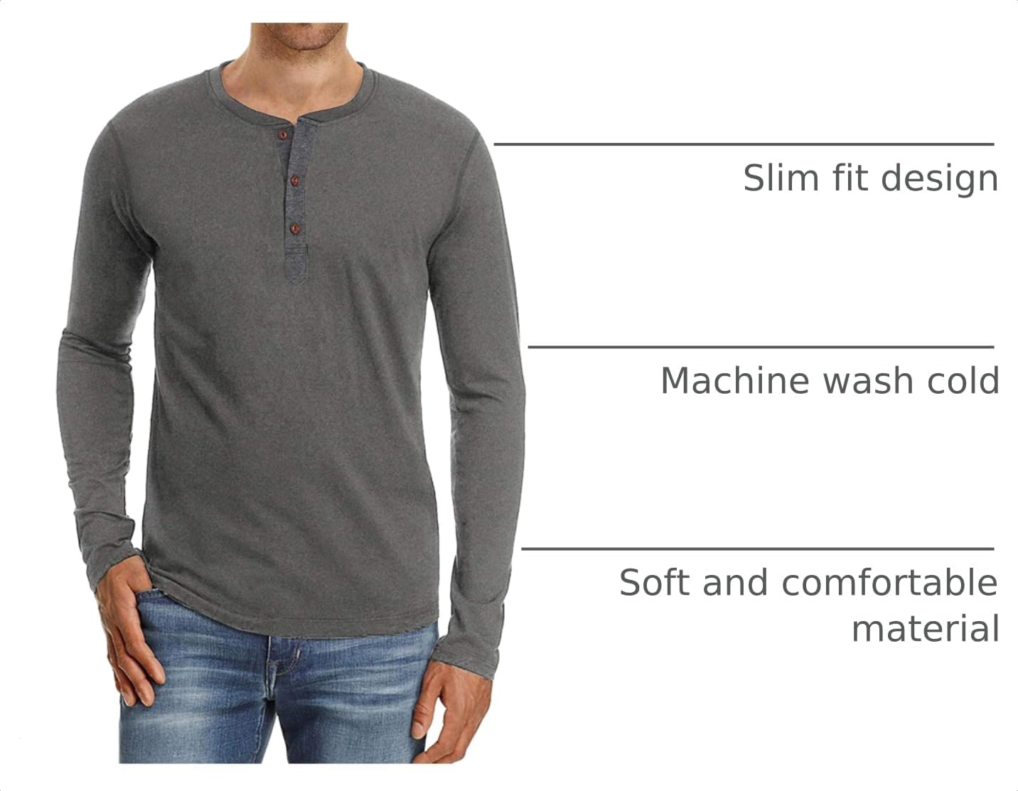 Thumbnail 3 de PEGENO Men's Henley Shirt Cotton