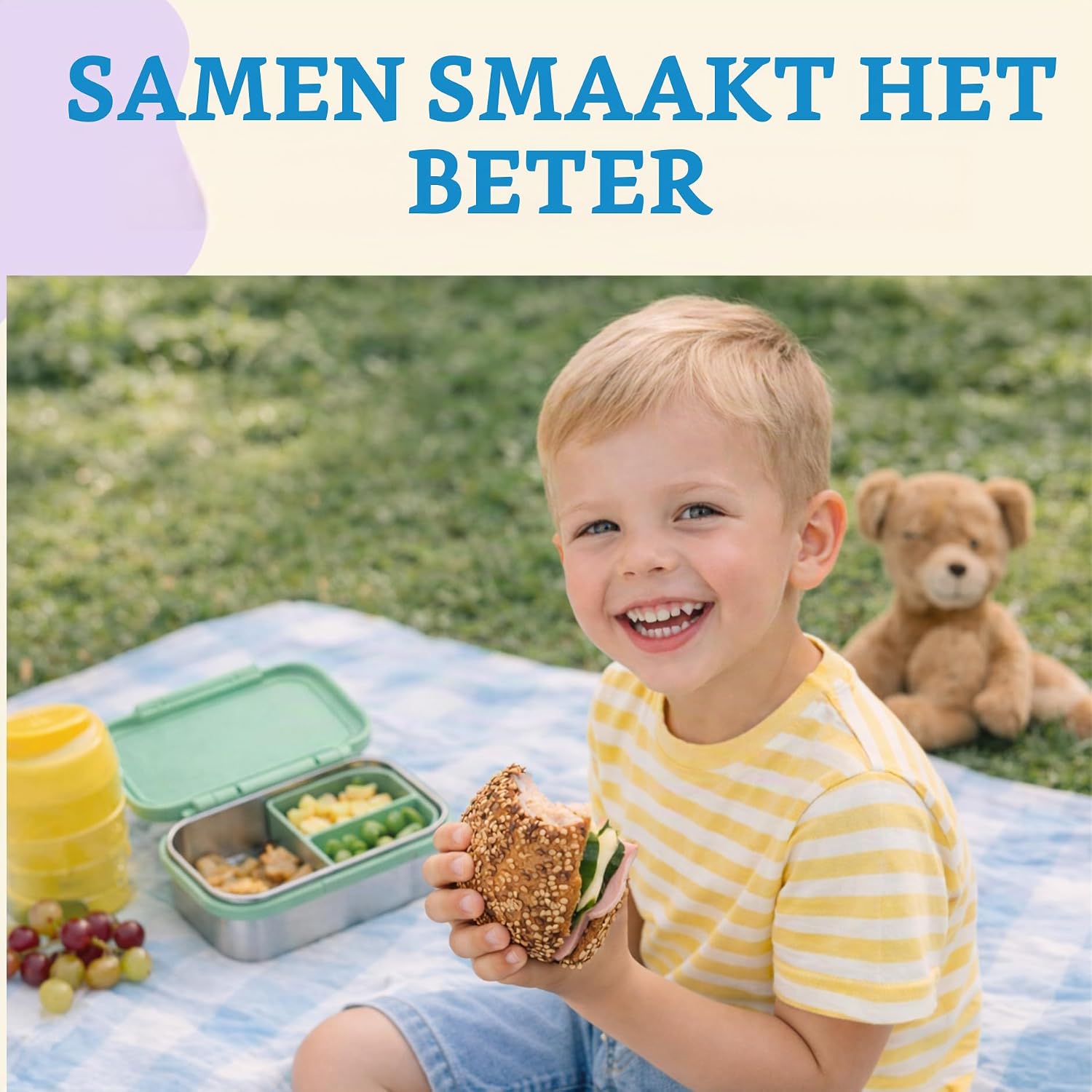 Detalle 1 de LOCKII kinderbroodtrommel 1000 ml van roestvrij staal met snackbox