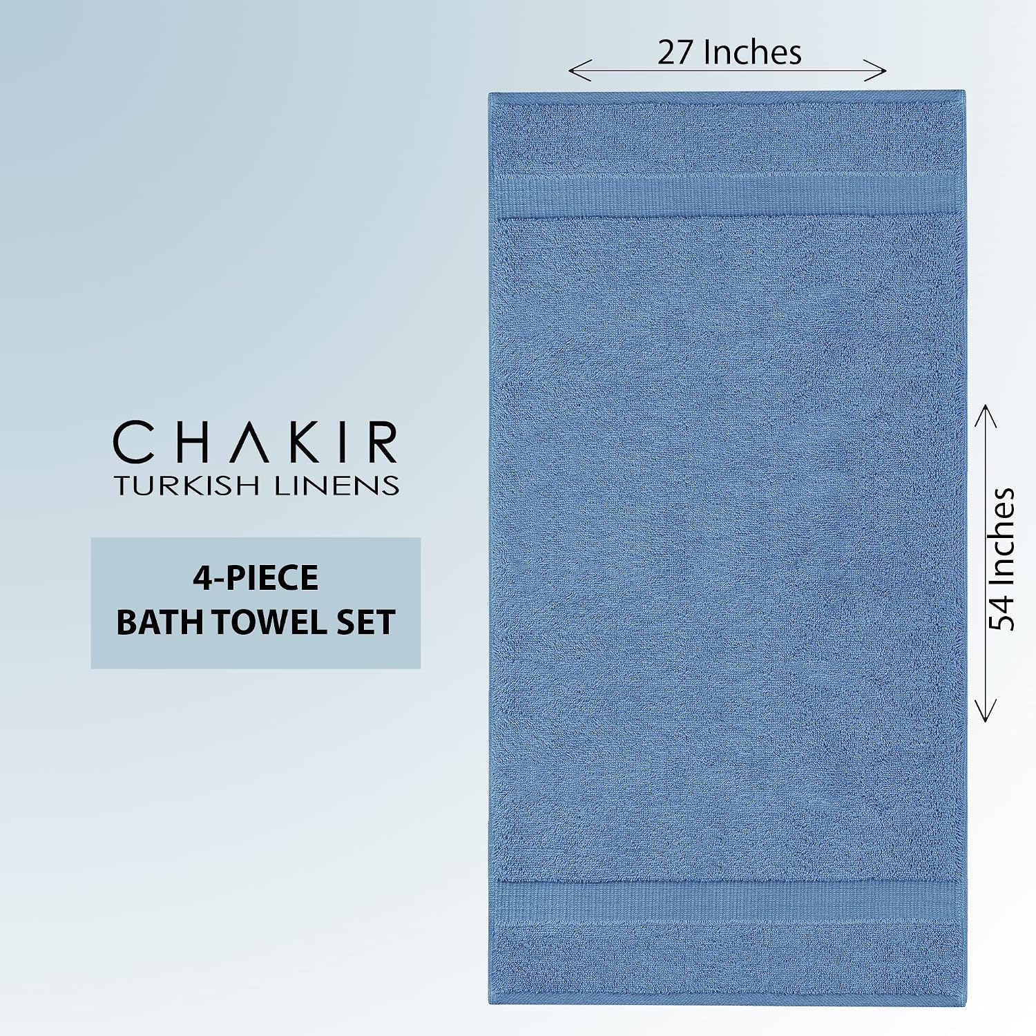 Thumbnail 6 de Chakir Turkish Linens 4-Piece Large Bath Towel Set (27 x 54) – 100% Turkish Cotton, Wedgewood