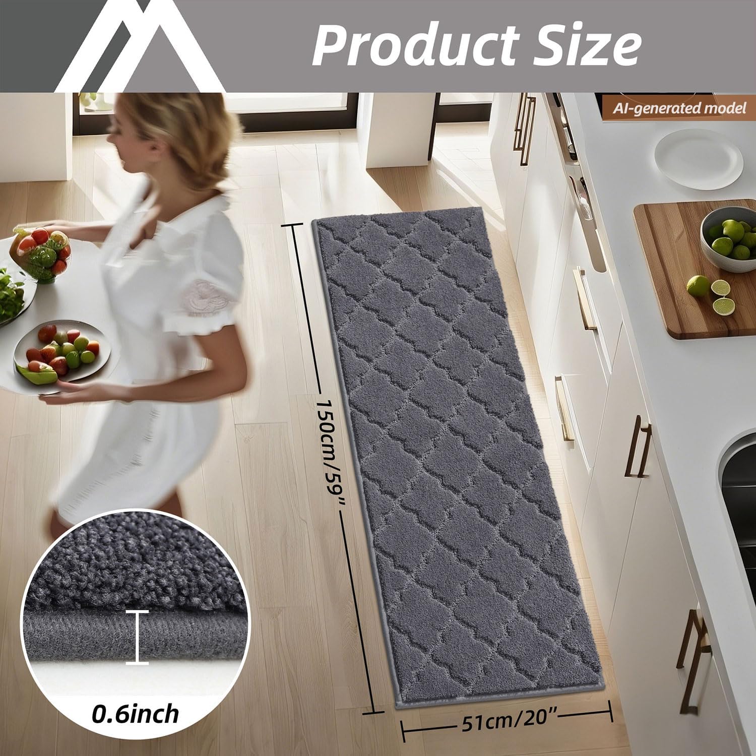 Thumbnail 6 de COSY HOMEER Soft Kitchen Floor Mat 20" x 59" — Non-Slip, Washable, Super Absorbent in Front of Sink (Dark Grey)
