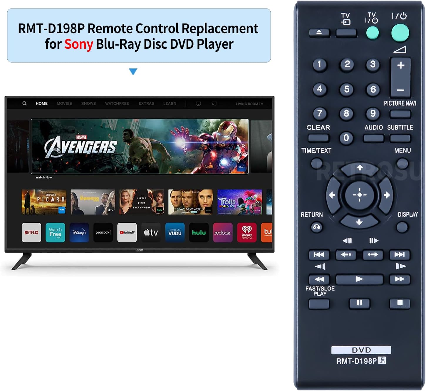 Thumbnail 1 de TCNOUMT Replacement DVD Remote Control RMT-D198P for Sony DVD players (AAA battery powered)