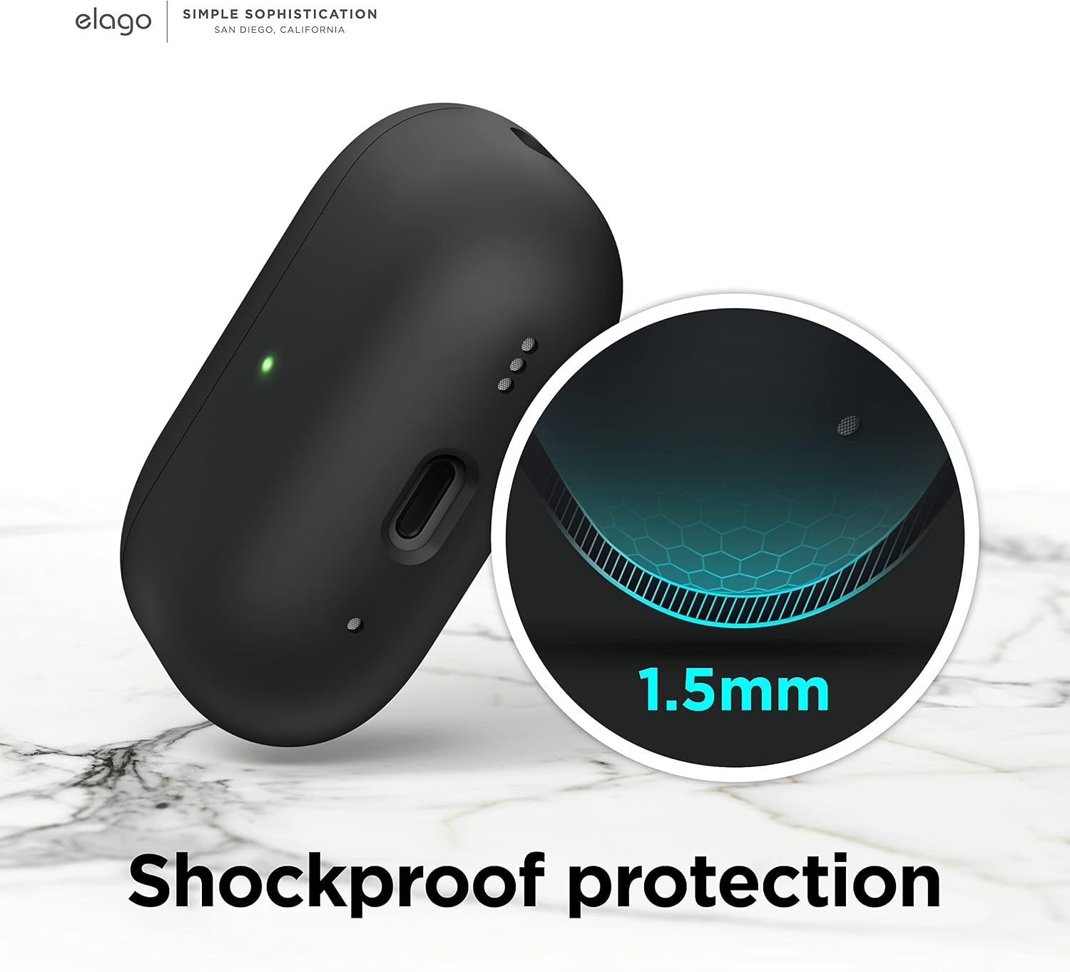 Detalle 2 de Coque silicone elago Liquid Hybrid pour Apple AirPods Pro 2 (noir) avec dragonne et protection triple couche