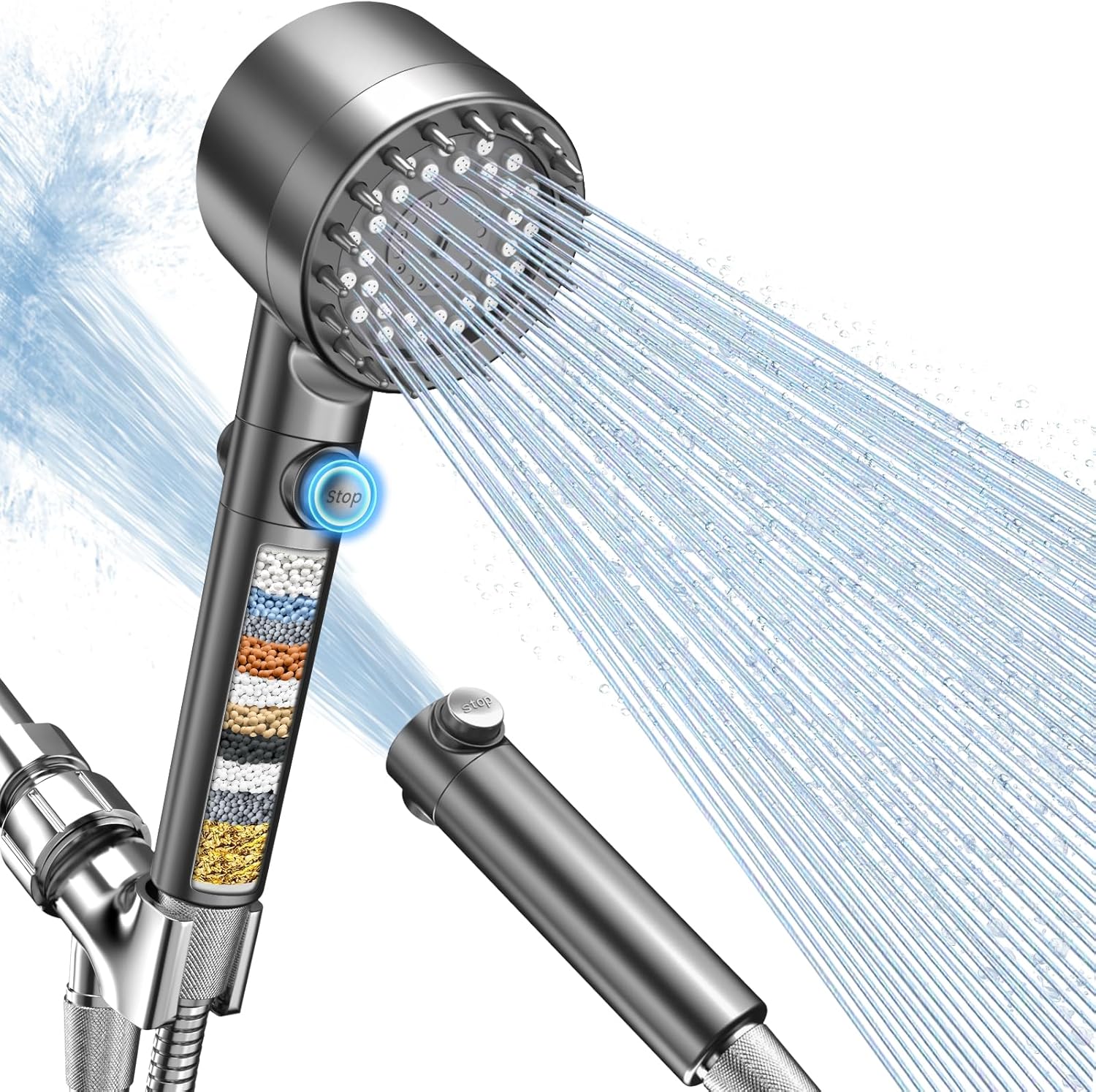 Detalle de FEELSO 62071QH-DY5 Filtered Handheld Shower Head, 4 Spray Modes