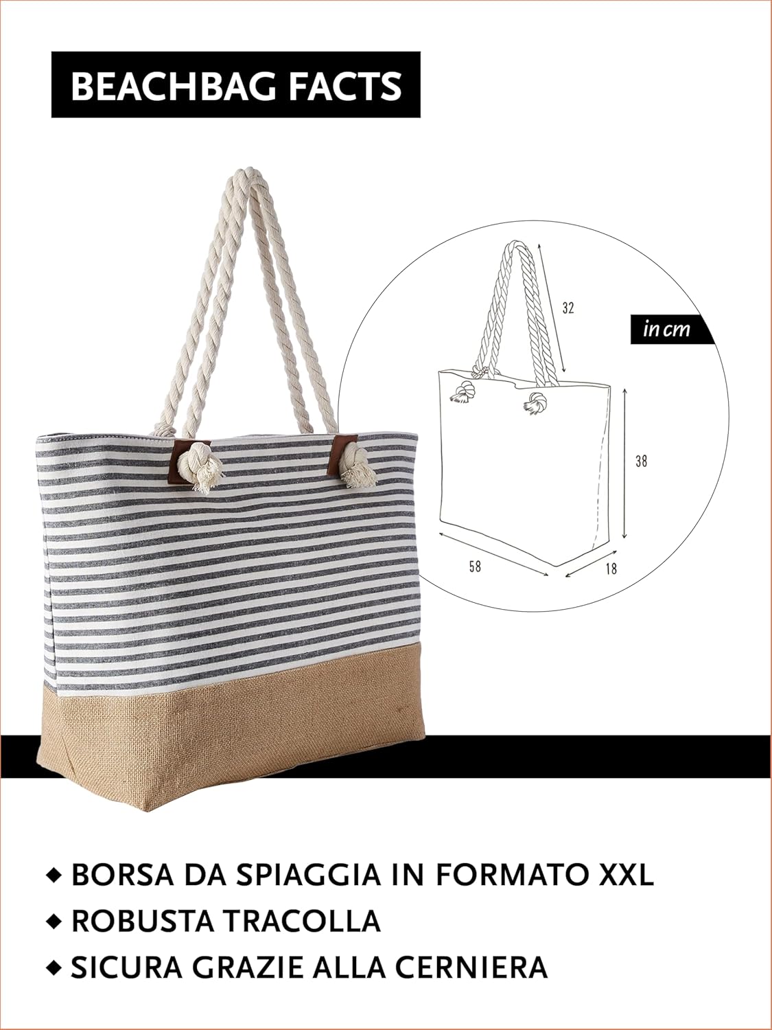 Thumbnail 1 de DonDon Grande – Borsa da spiaggia idrorepellente con cerniera: spazio, stile e praticità