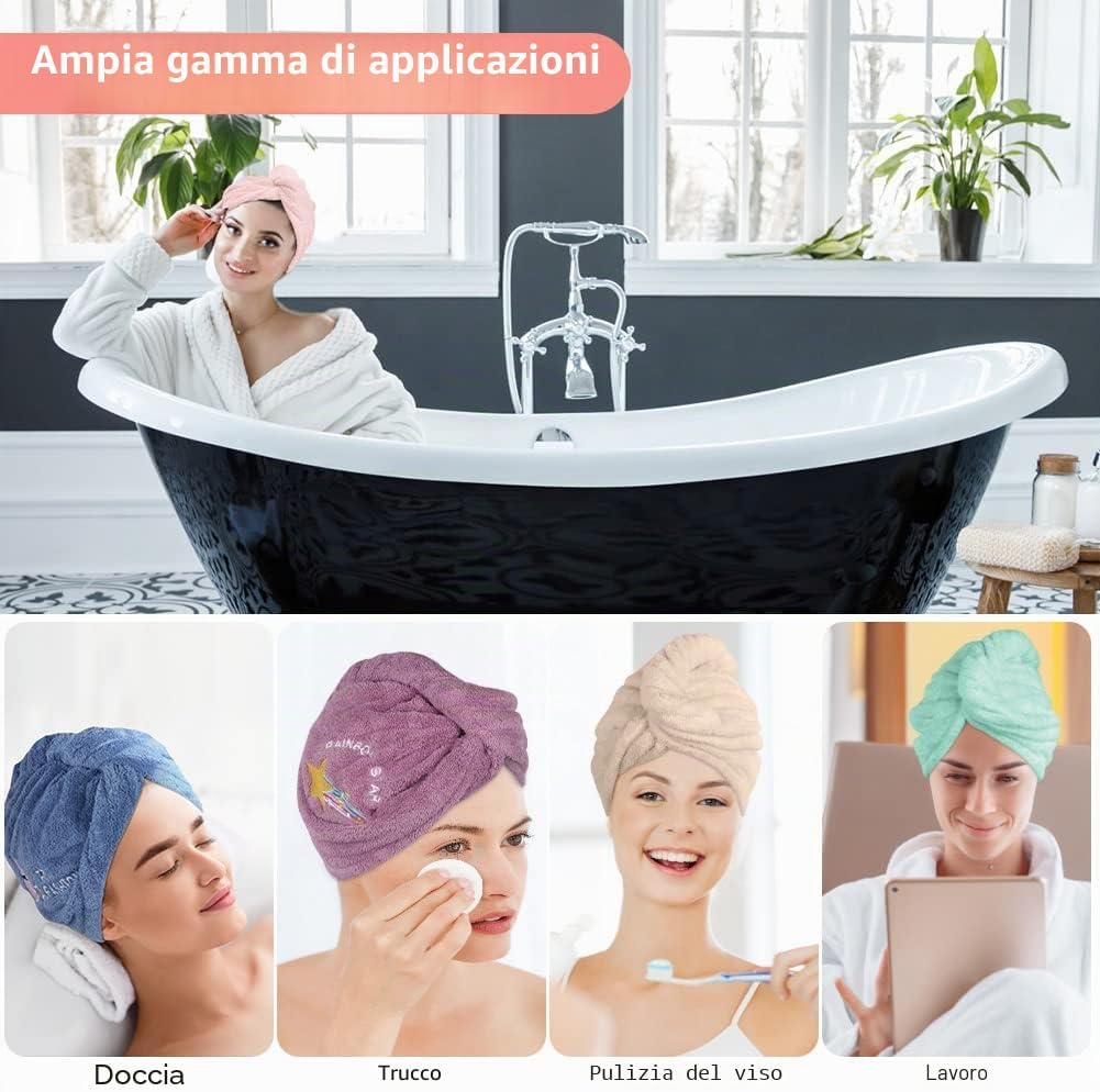 Thumbnail 6 de URAQT Asciugamano Microfibra Capelli – 3 Pezzi turbante con bottone, morbidissimo e super assorbente