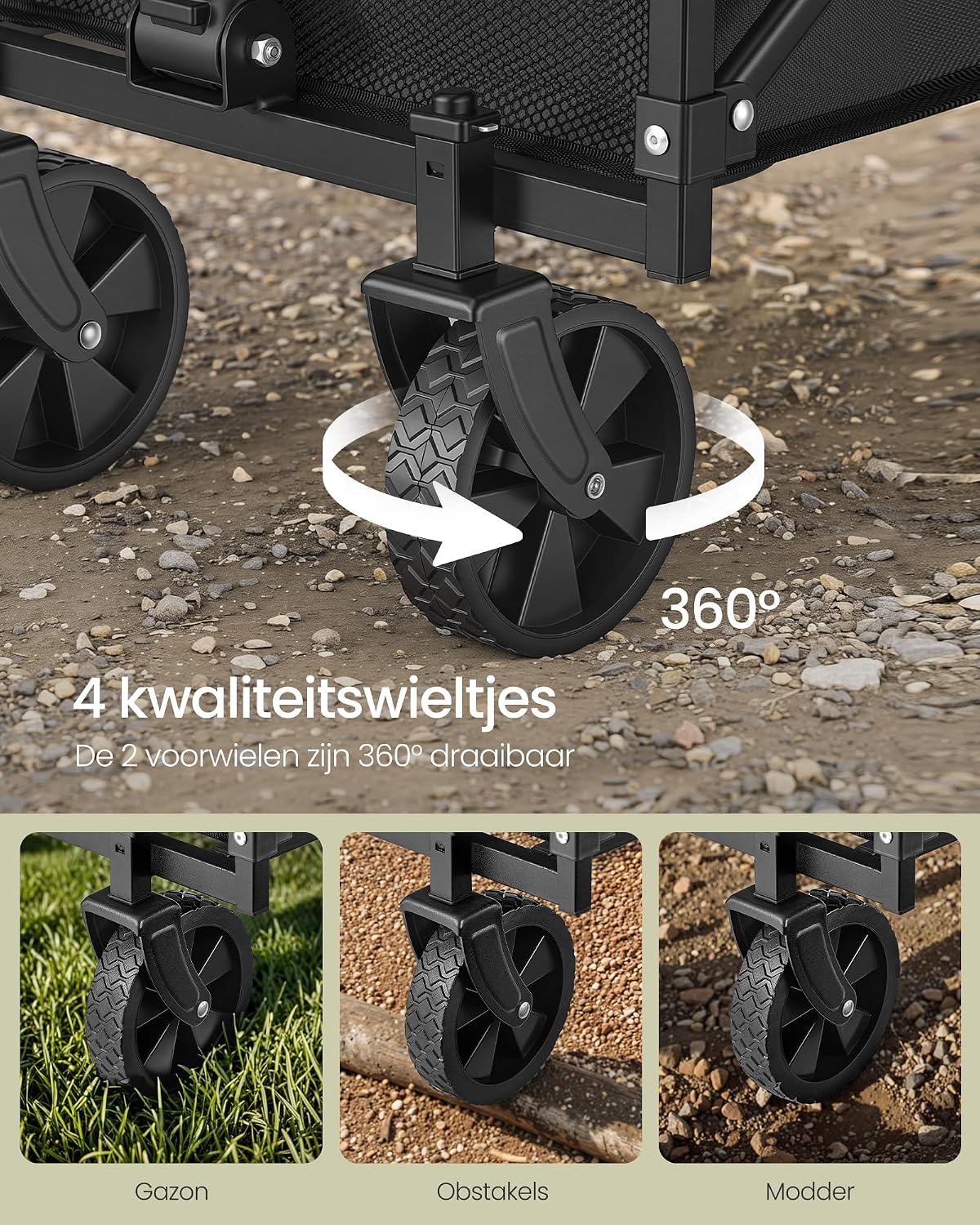 Detalle de SONGMICS GFW909B01 opvouwbare handkar, 90 liter, met vier wielen