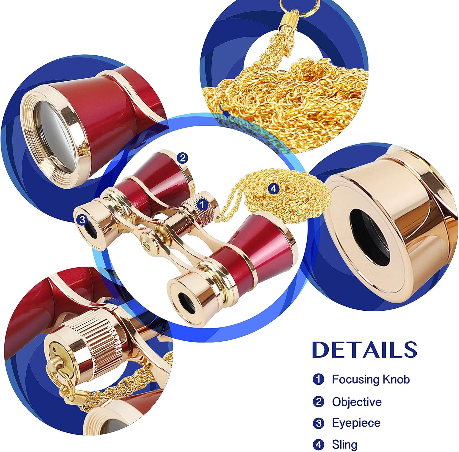 Detalle de Aomekie Theatre Opera Glasses Binoculars 3X25 (Red) with Chain