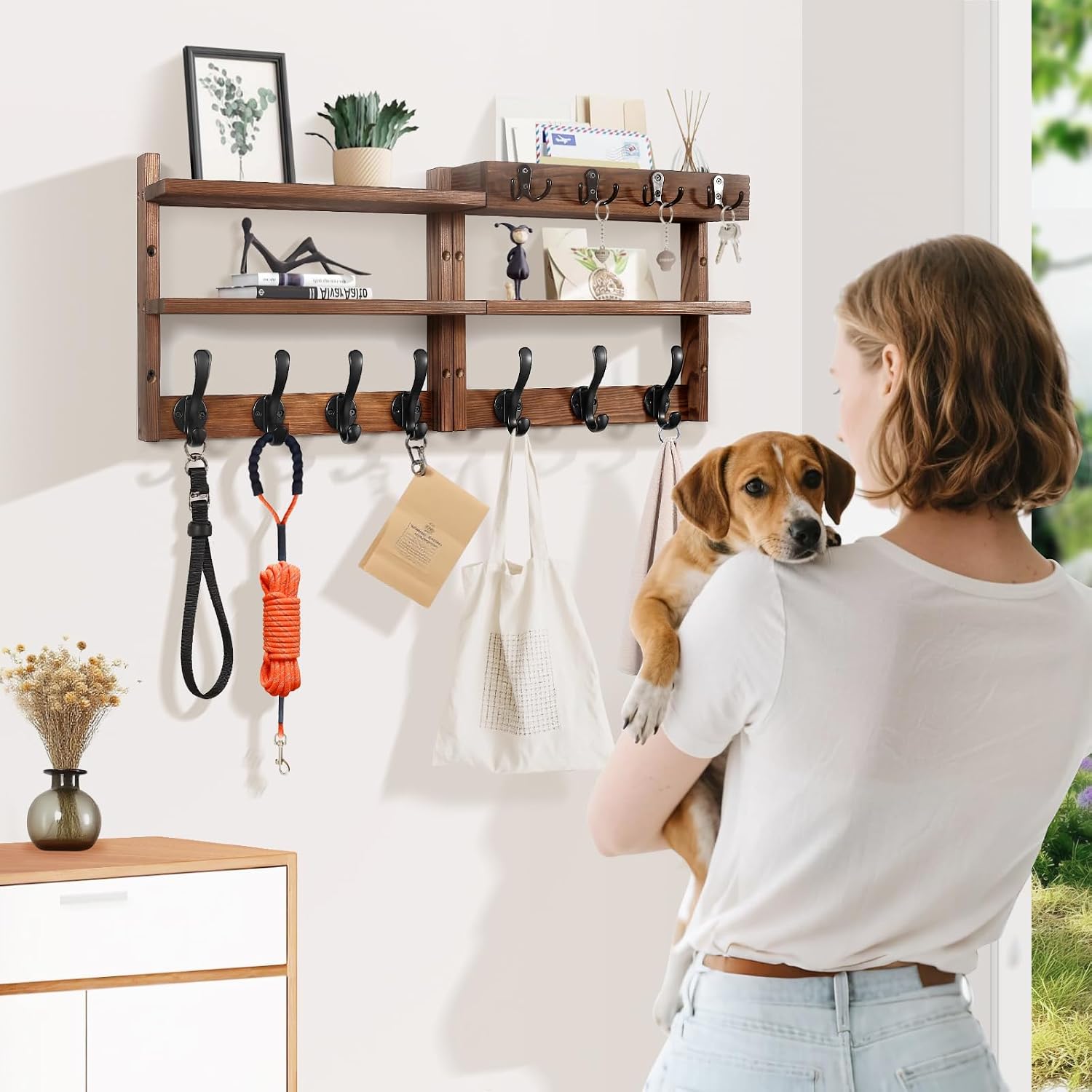 Detalle 2 de Pine Wall-Mounted Coat Rack with Shelf