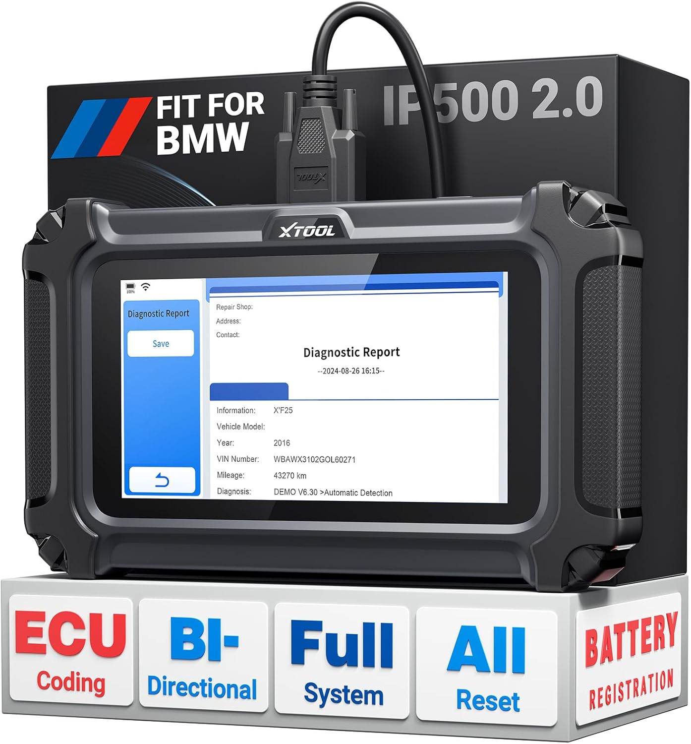 Detalle de XTOOL IP500 OBD2 Scanner for BMW/Mini/RR – Bidirectional Diagnostics, Full System, 23+ Resets