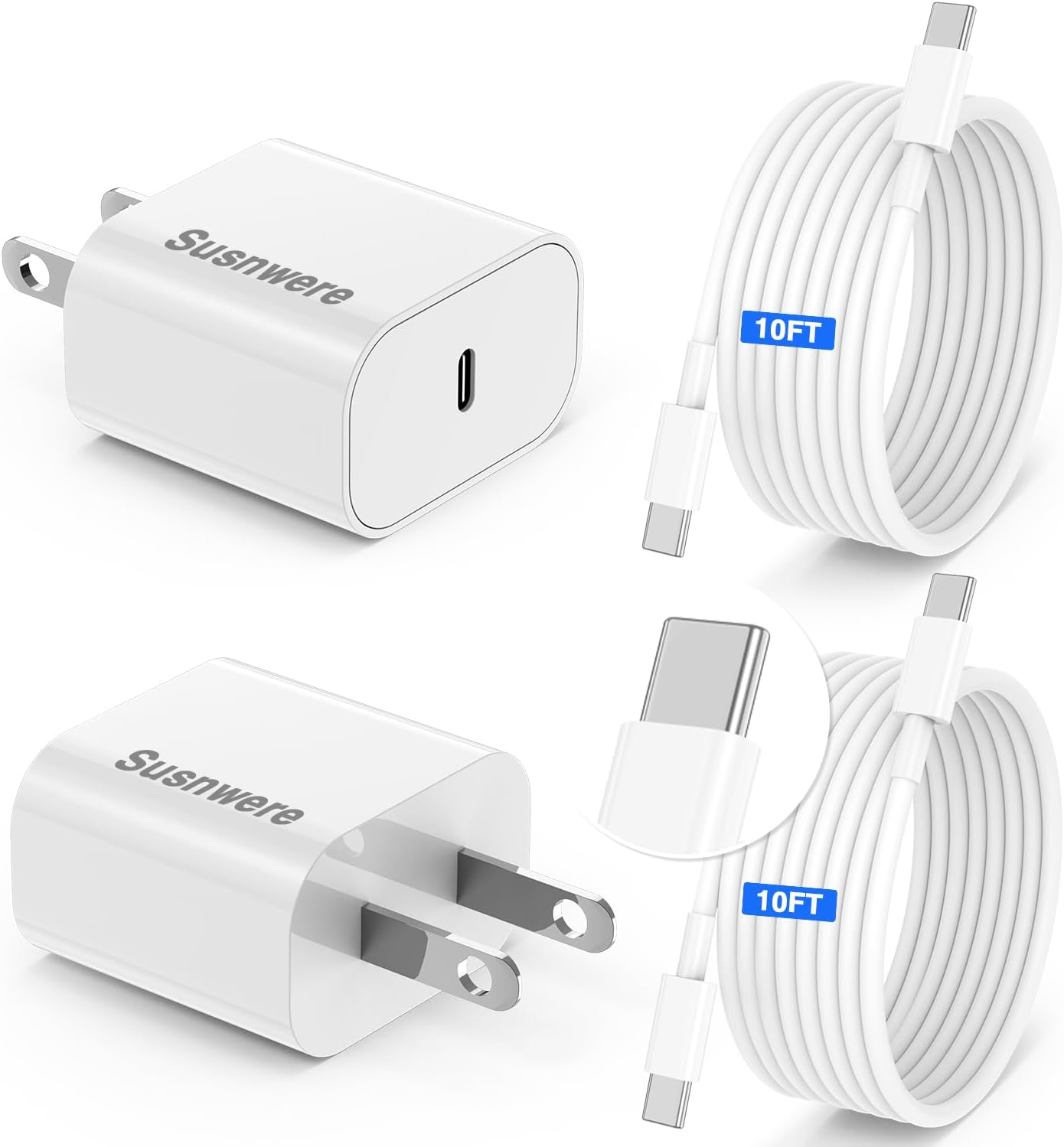 Detalle de Anker 20W USB-C Charger 2-Pack with 10ft Cable
