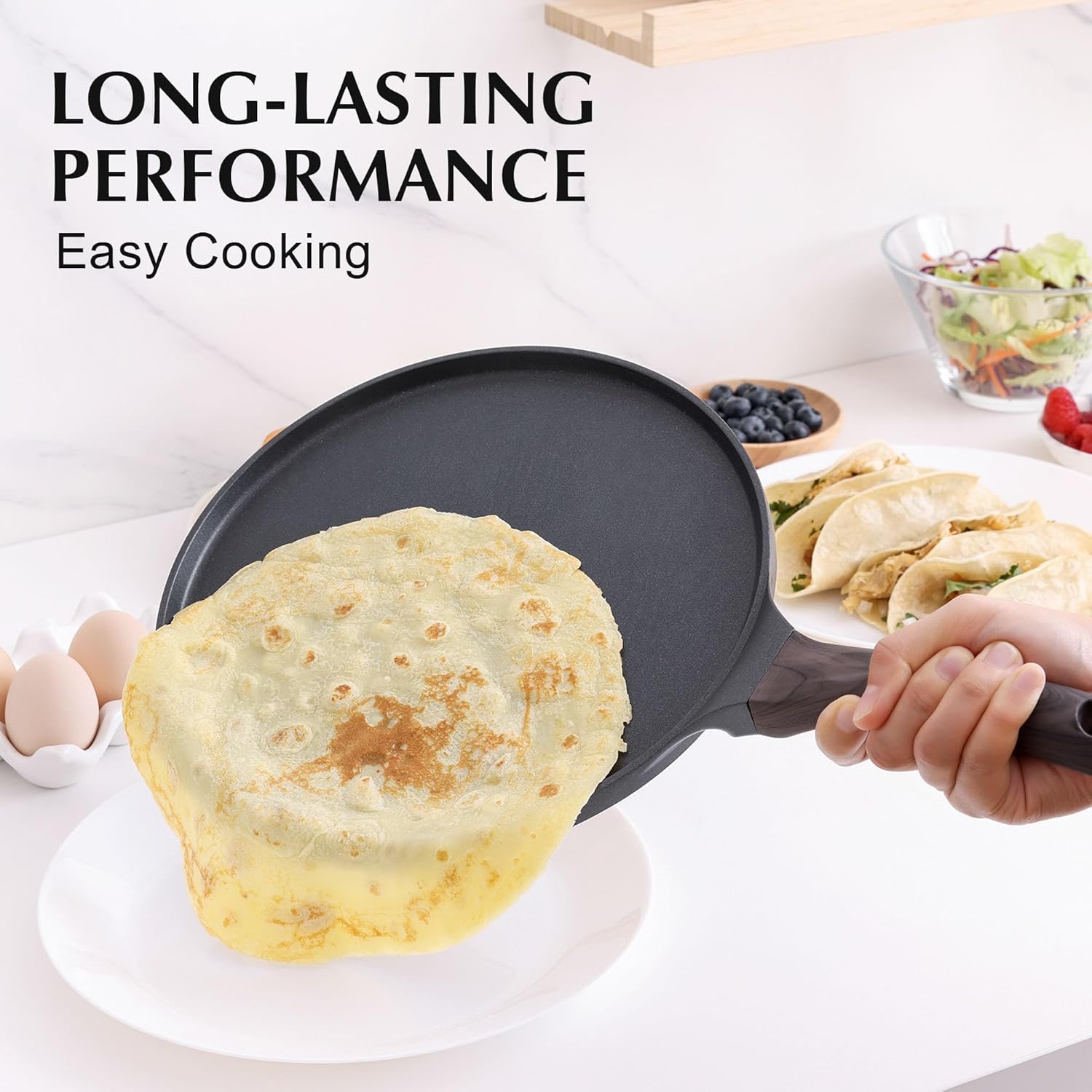 Thumbnail 2 de SENSARTE Schwarze Crepe Pfanne 26 cm – Antihaft-Bratpfanne für Crepes, Omeletts & Pfannkuchen (Induktion kompatibel)