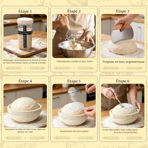 Detalle 1 de AMIPOW kit de boulangerie au levain 37 pièces avec bannetons rond et ovale