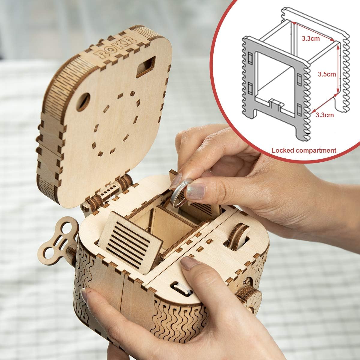 Detalle de ROKR Maquette Bois Puzzle 3D — Boîte aux trésors en bois (sans colle)