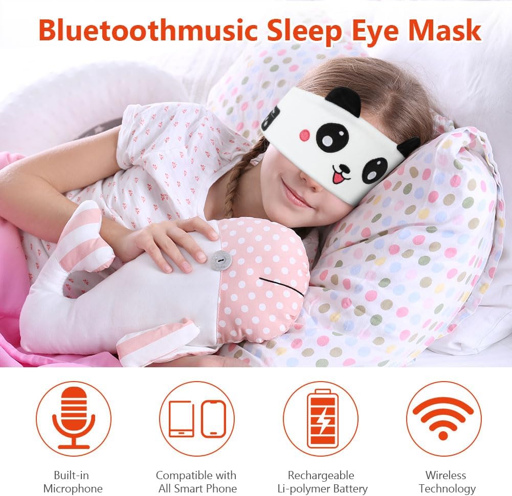 Detalle de OFFCUP Cuffie per Dormire Panda: cuffie over-ear senza fili con maschera integrata per sonno, viaggio e relax